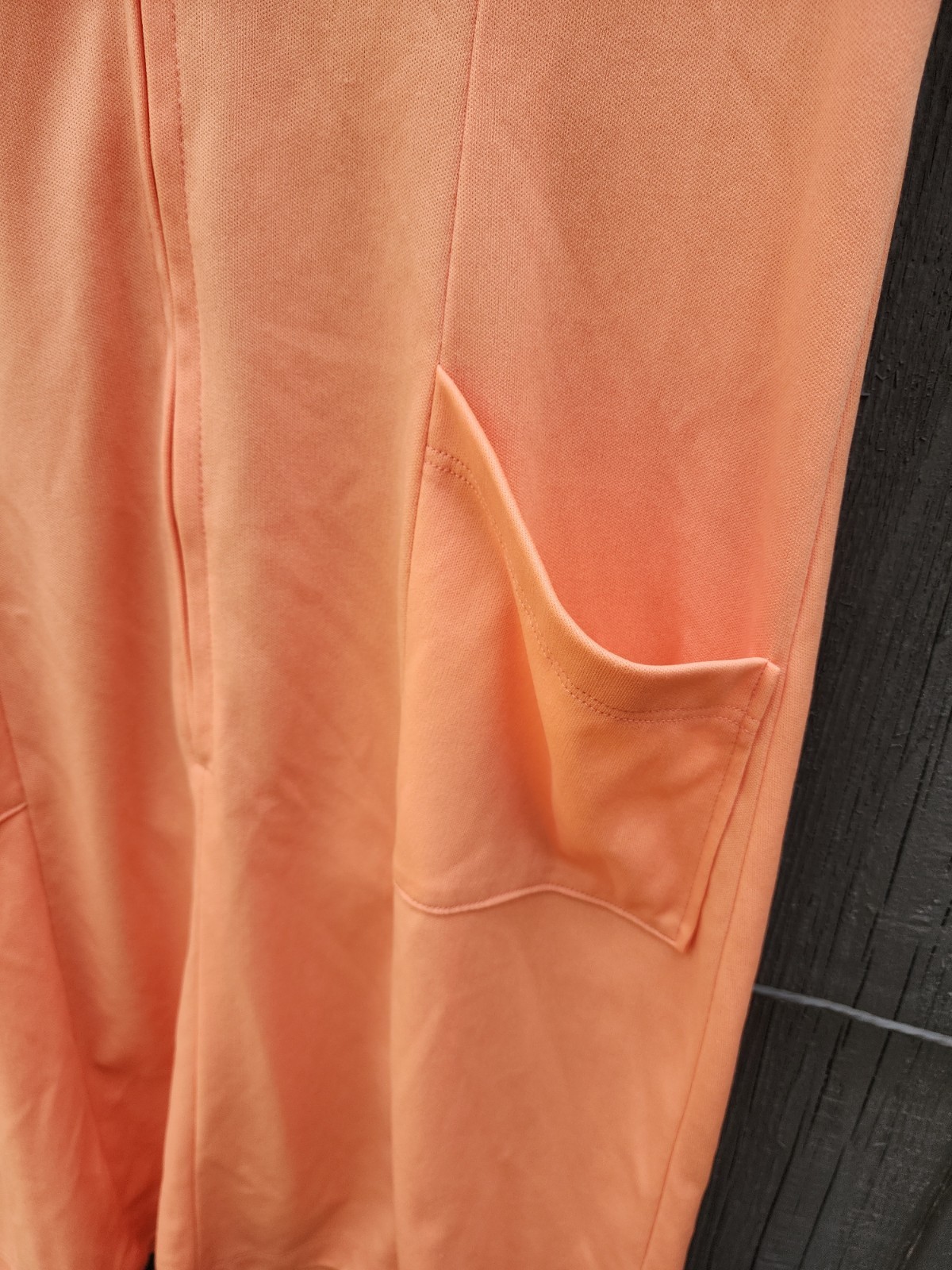 70s Handmade Solid Peach Color Double Knit Polyester Dress – Womens L-XL Vtg