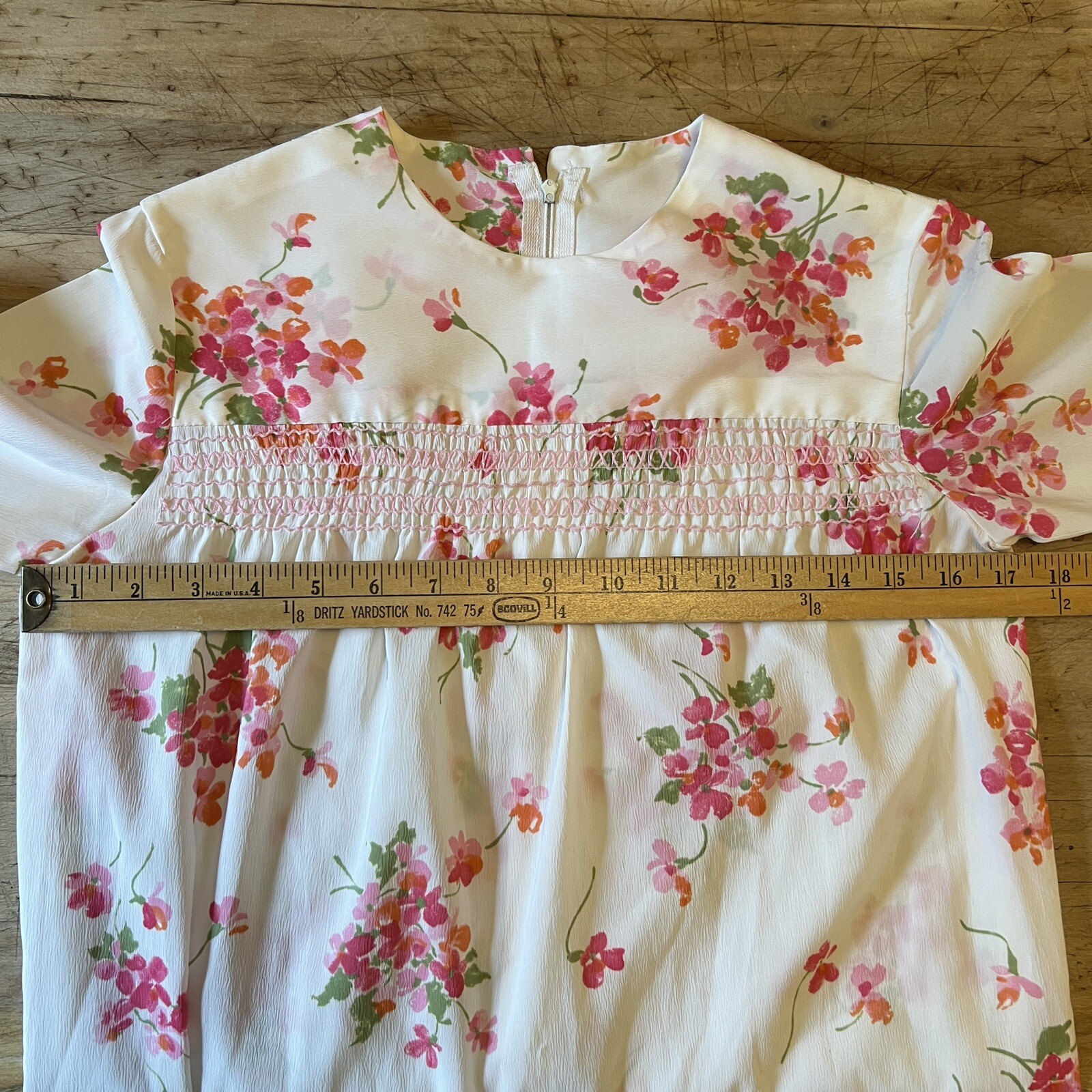 Vintage 60s 70s Pink Floral Kawaii Dress W/Matching Headband Cottagecore XS 0/ 2