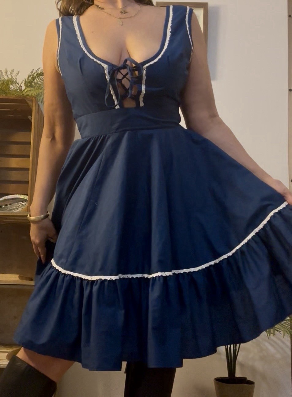 Vintage Parteners Please Dress Cottagcore Renaissance Peasant Corset Blue S/M