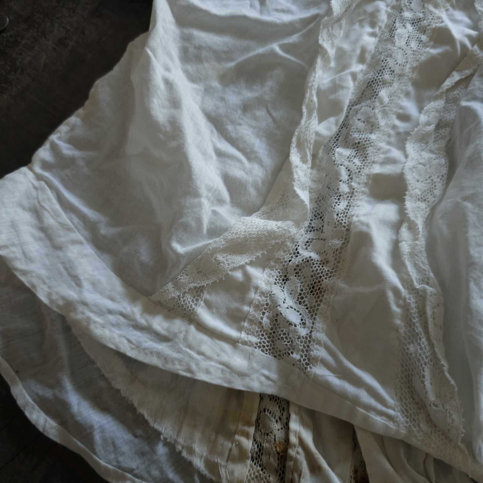 White Lace & Cotton Blouse w/ Floral Embroidery Antique 1910s Edwardian Shirt