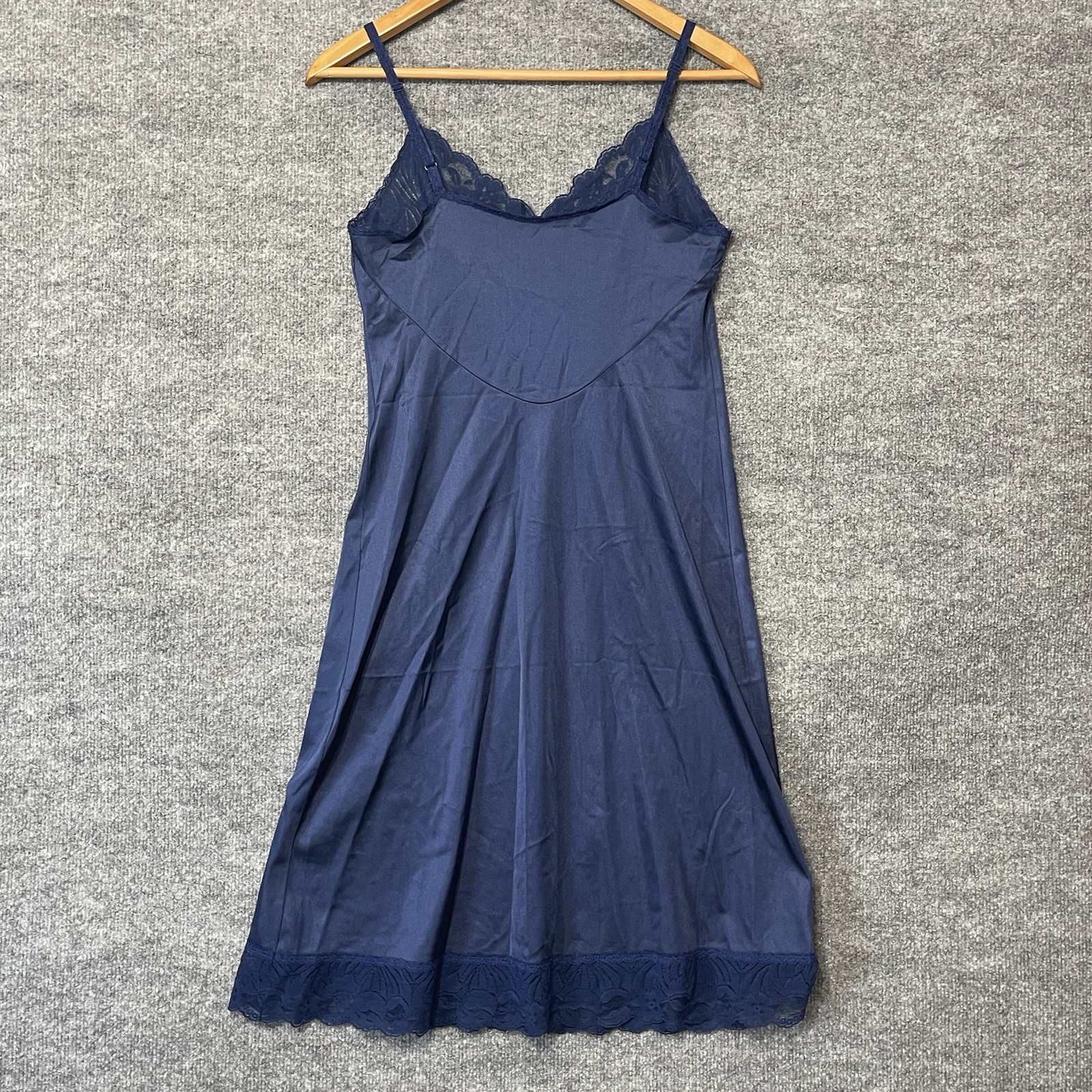 Vintage Warners Nightgown Cottage Cute Lace Small Blue Made In USA Silky 25”
