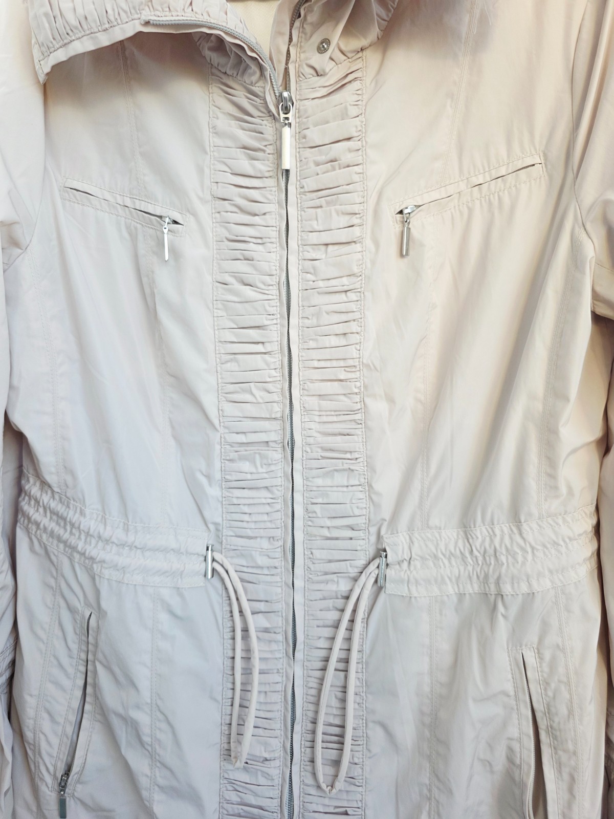Vintage 2000s MADELEINE Beige Lightweight Jacket, Ruched Collar Coat, Utility Zi