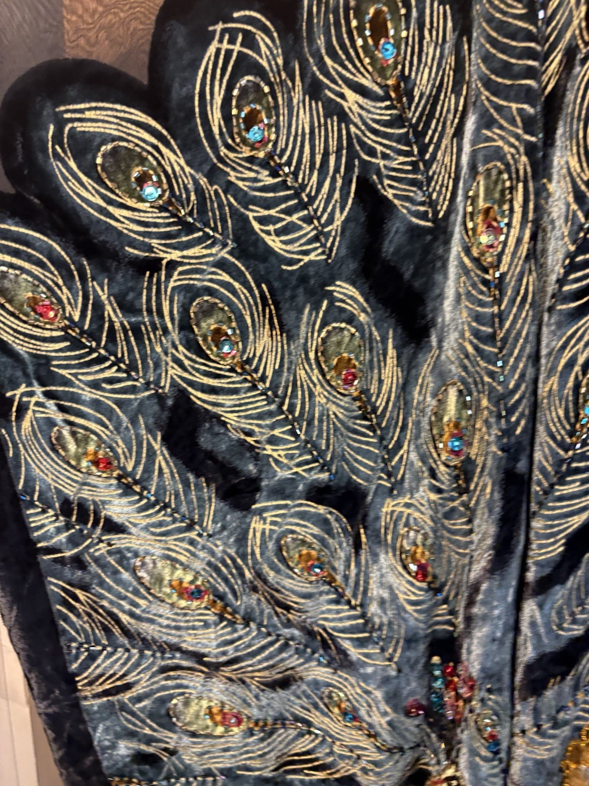 Kimono Duster Jacket Peacock Floral Velvet Beaded Burnout Coverup OS L/XL/1X/2X