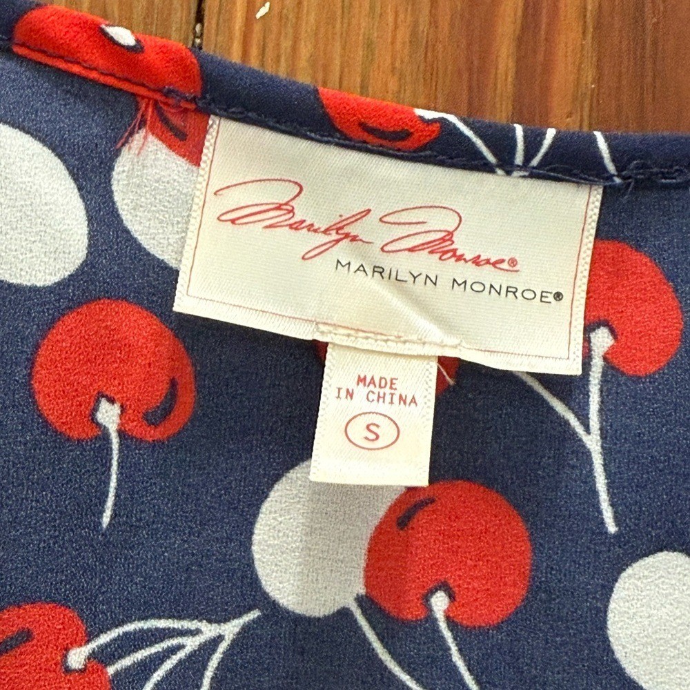 Retro inspired Red & White Cherry Print Navy Summer dress with Keyhole back. S