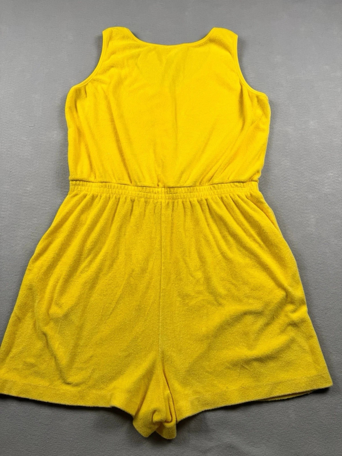 Vtg Sears Women’s Yellow Terry Cloth Romper Tropical Escape Beach 80’s One Piece