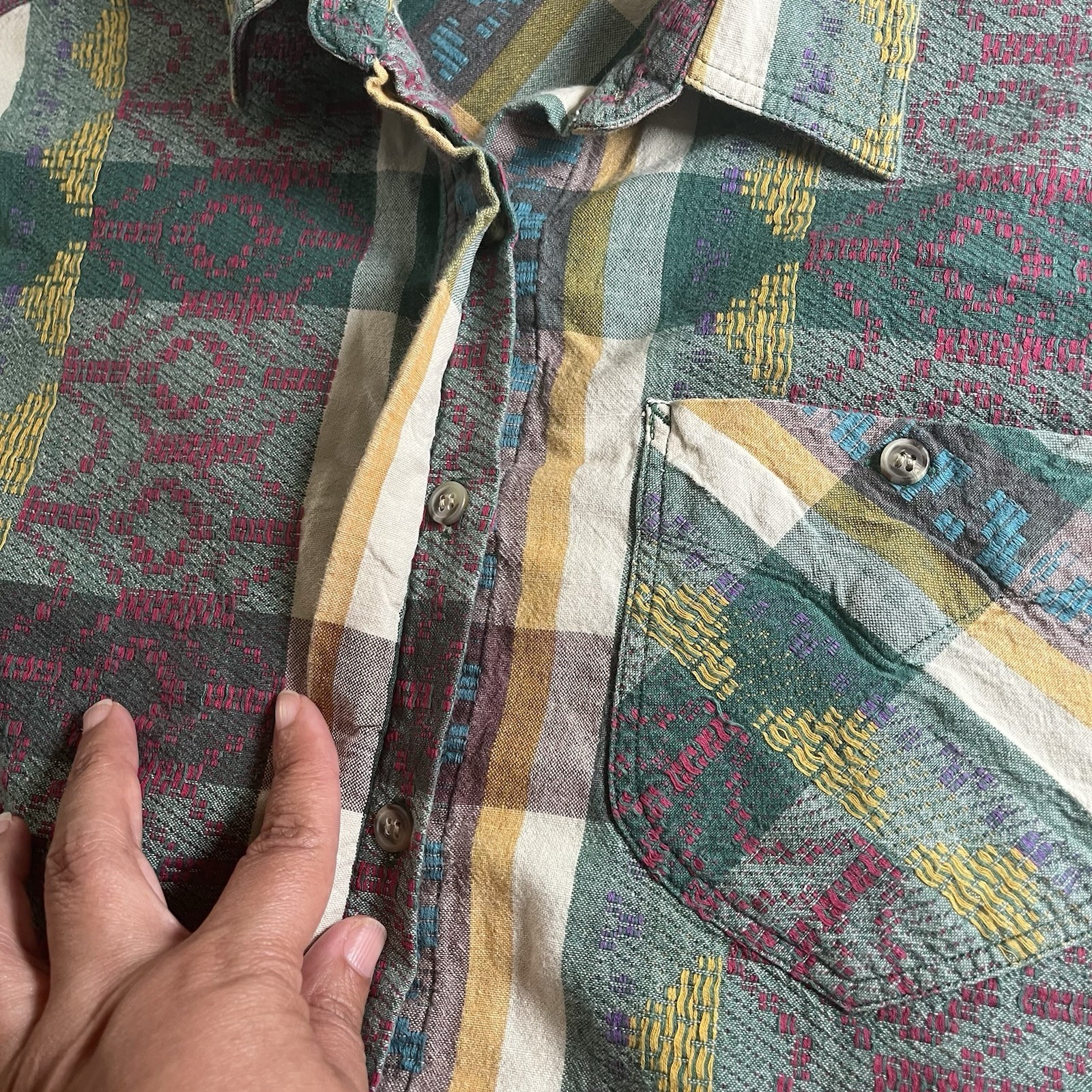 Cabin Creek vintage long sleeve button up Aztec shirt size XL, cotton Bangladesh
