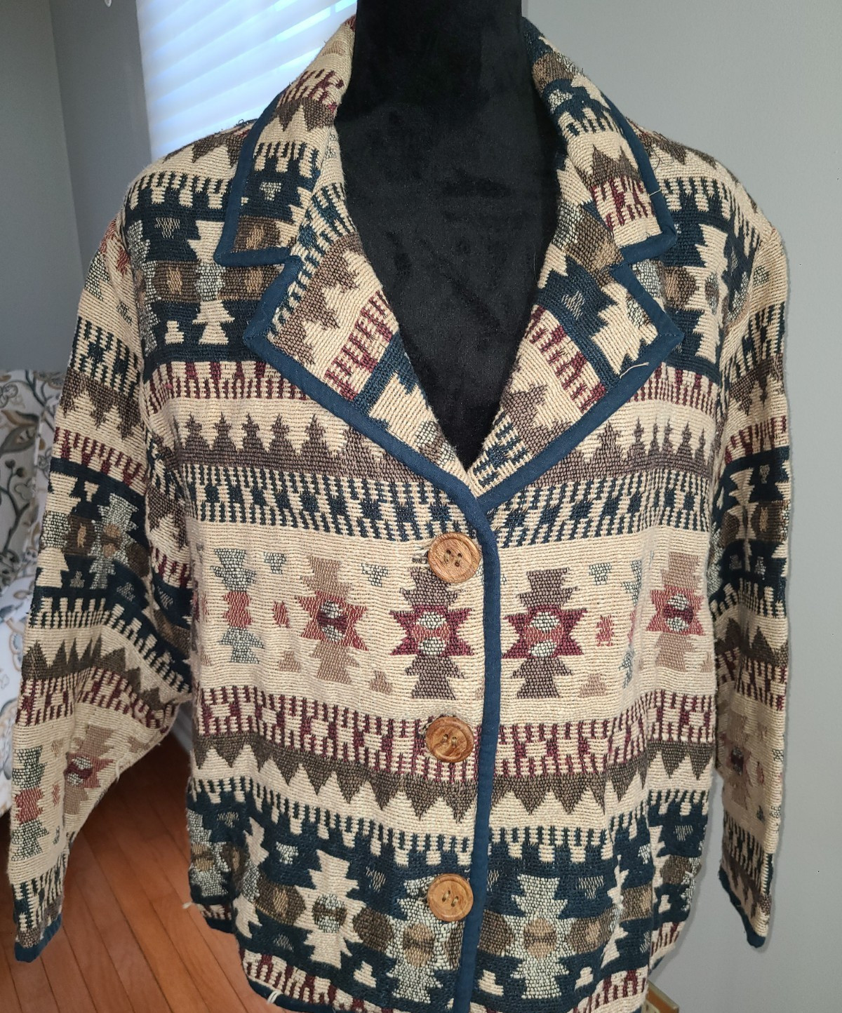 Tapestry Aztec Western Jacket Baja Women’s Large 3 Wood Button