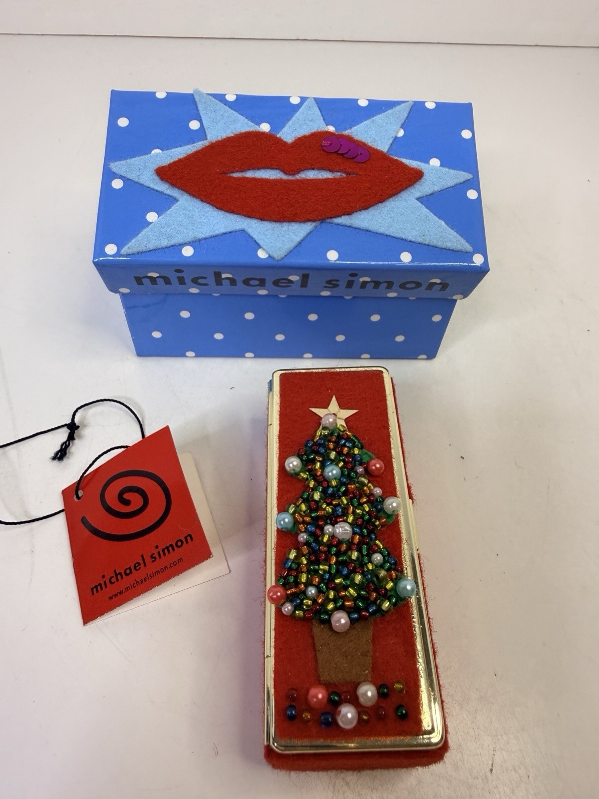 RARE Michael Simon Christmas Lipstick Case Ugly Sweater Style Beaded Sequins