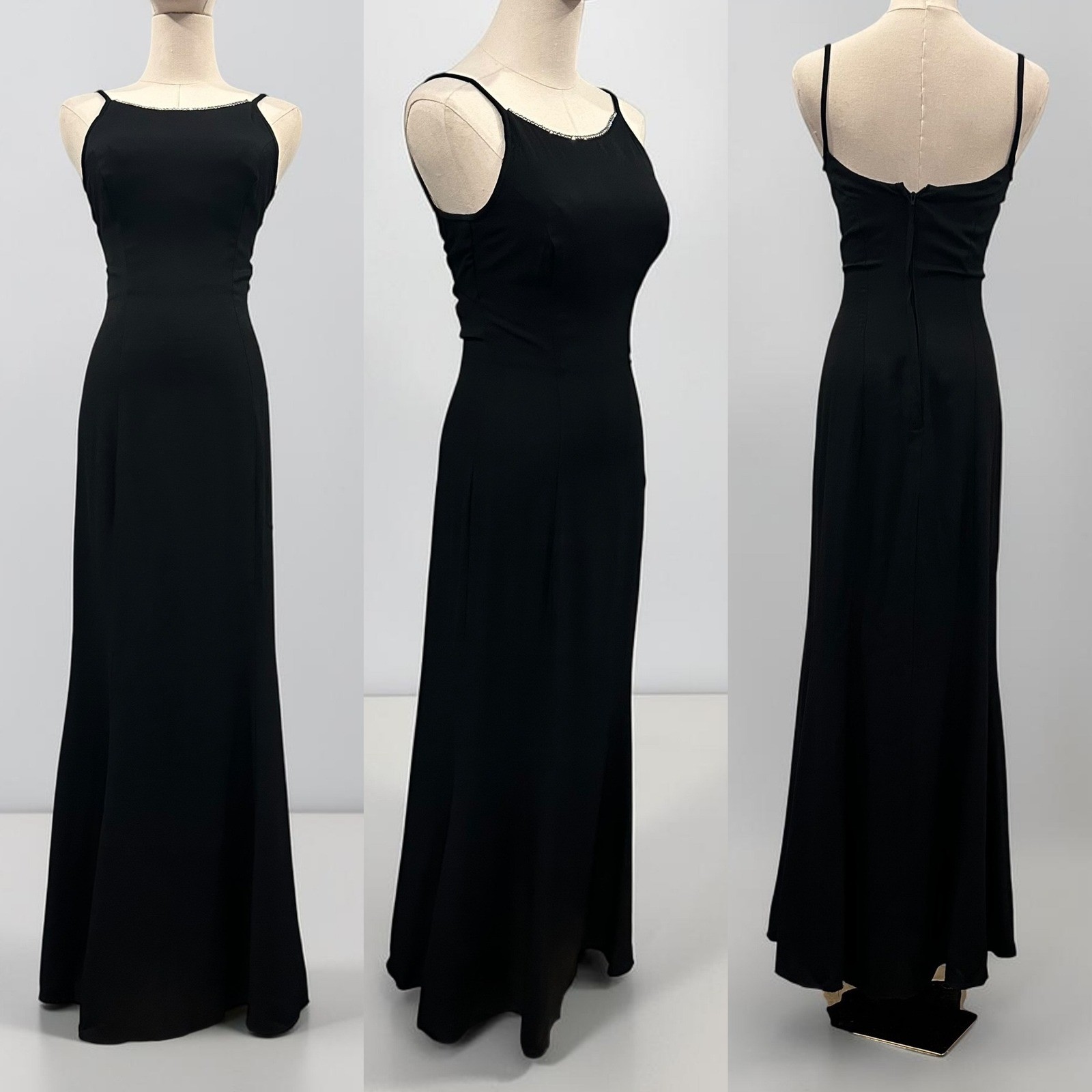 VTG Jessica McClintock Gunne Sax Black Prom Gown Rhinestone Mermaid Dress 3/4