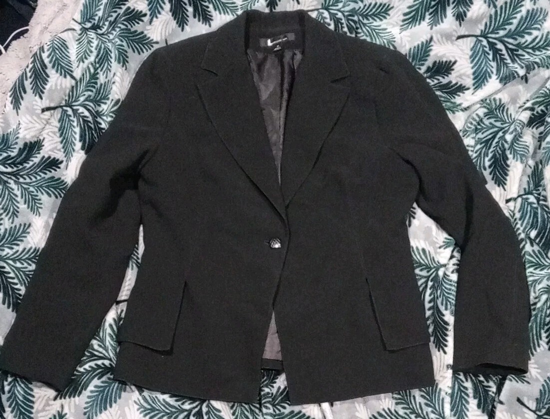 Vntg Larry Levine 90s Short Suit Jacket Blazer Black Single Button No Flaw SZ 12