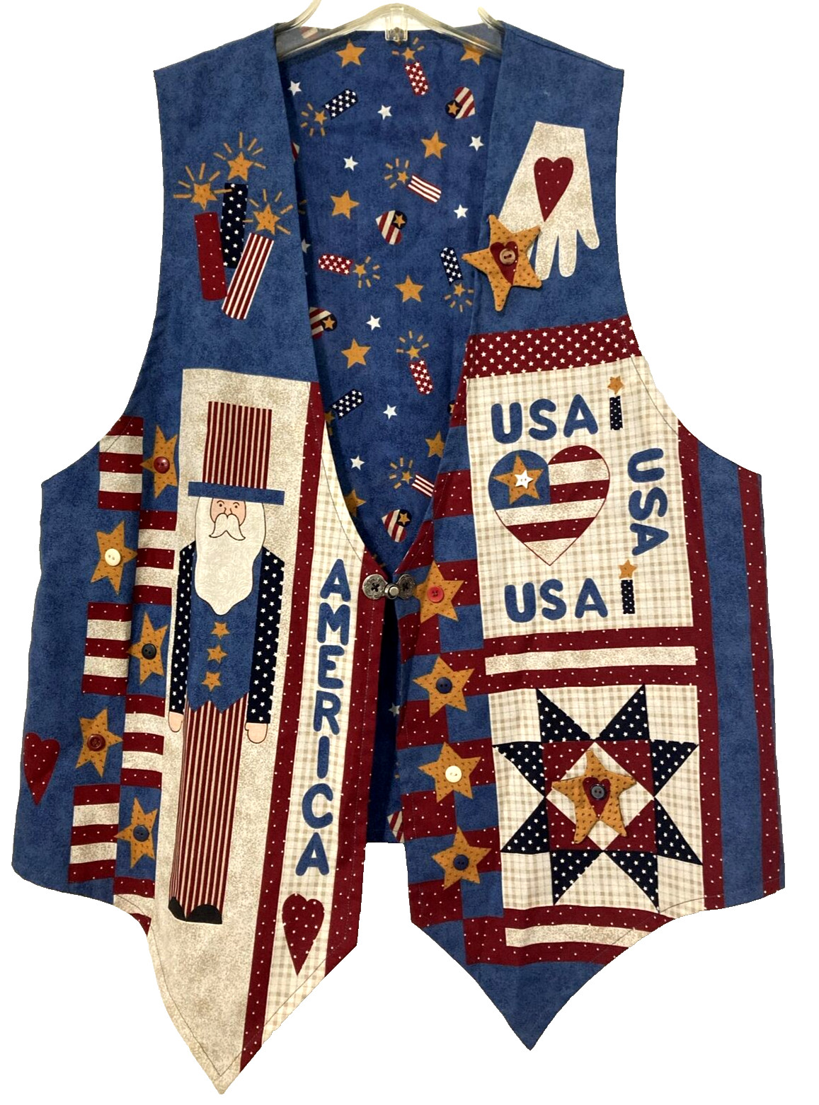 USA Patriotic Stars Stripes America Vest Handmade Uncle Sam July Red White Blue