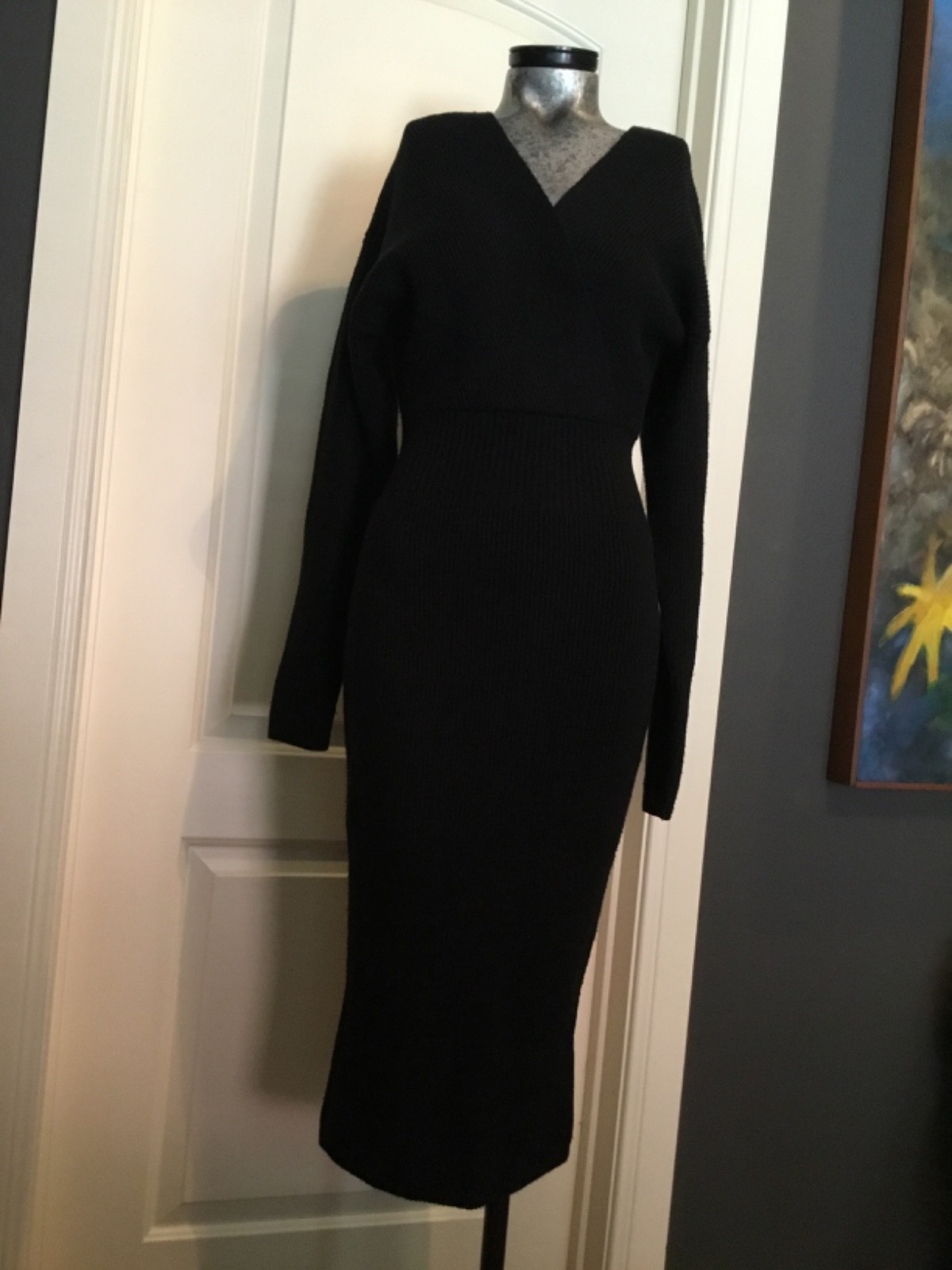 Vtg 90s EXPRESS Preppy Uptown Girl Midi Ribbed Sweater Dress S/M