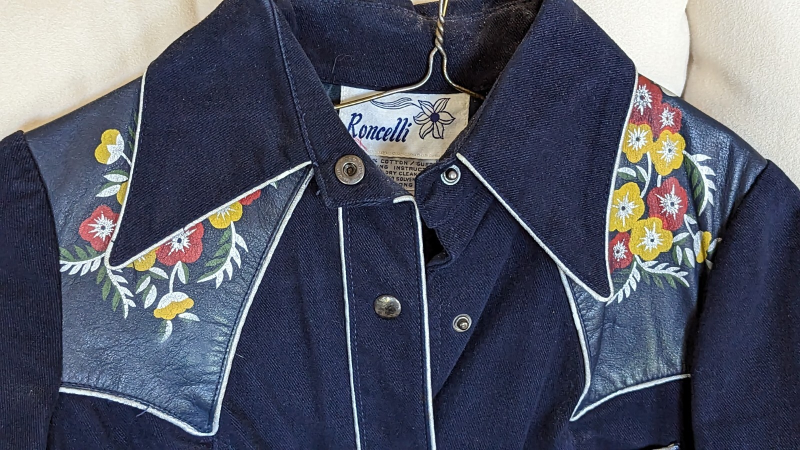Vintage Roncelli Jacket Early 70s Handpainted Leather Patches EC Hong Kong Sz 7