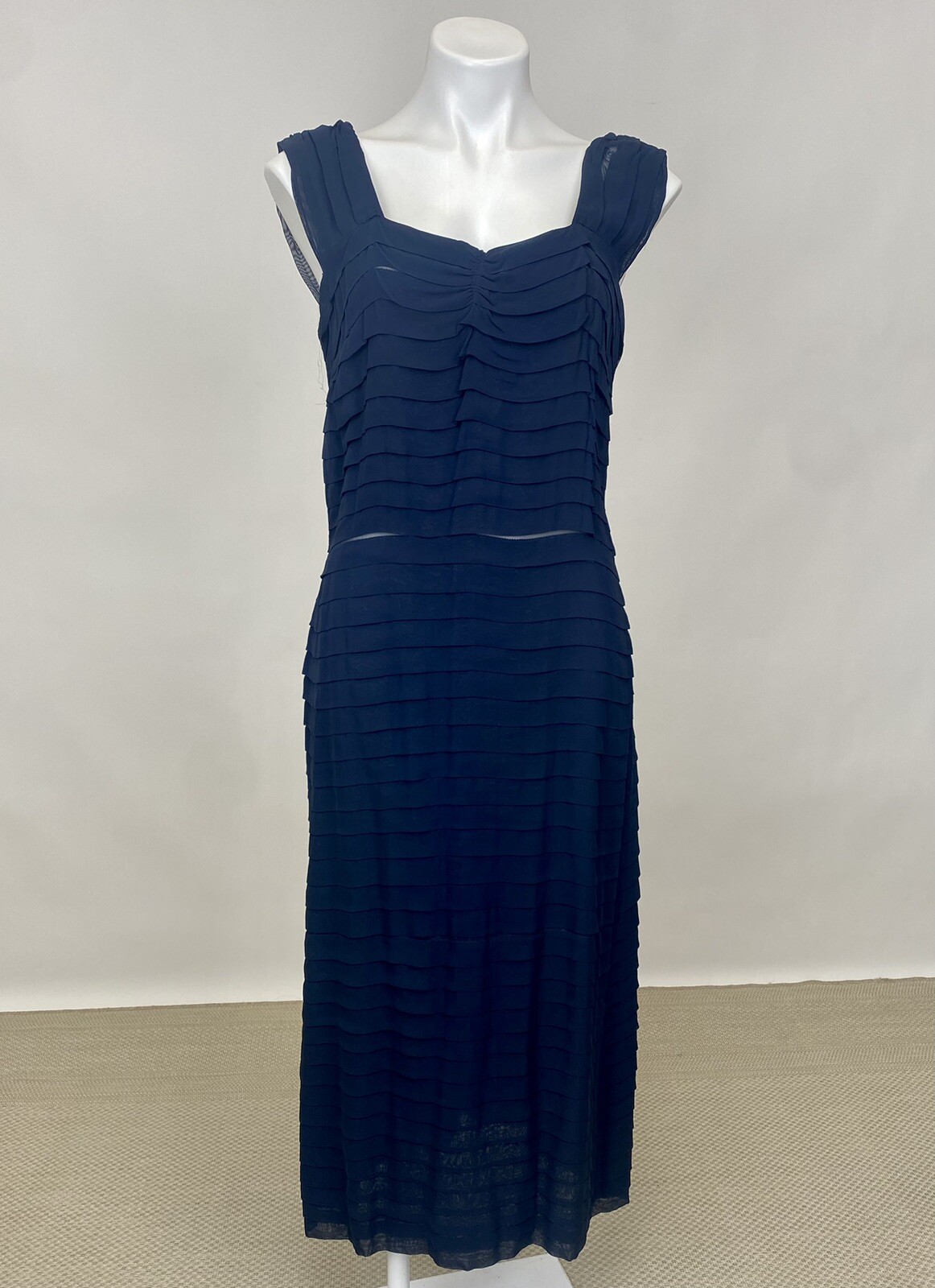 Vintage 1930s 1940s Stitch Pleated Dress Navy Blue Voile Cotton Fabric AS IS