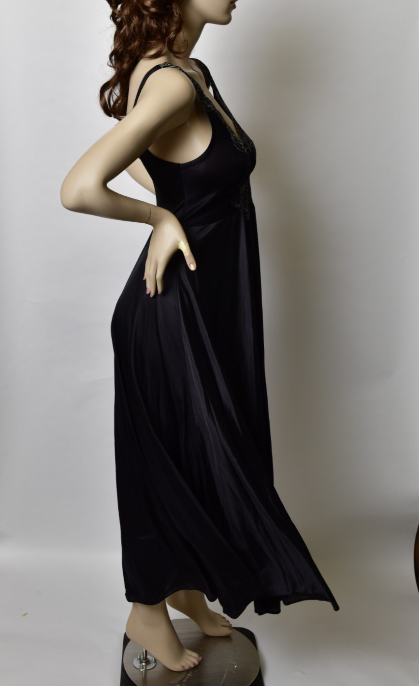 Vintage Black Vandermere Olga Style Size Med Long Nightgown