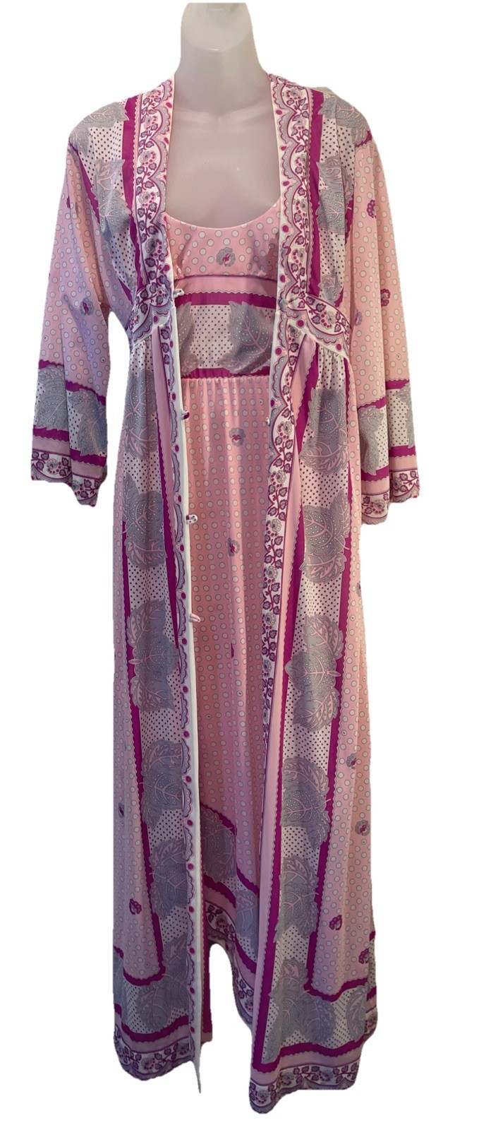 VTG 60&rsquo;s Emilio Pucci for Formfit Rogers Pink Floral Nightgown/Robe Set~XS~EUC