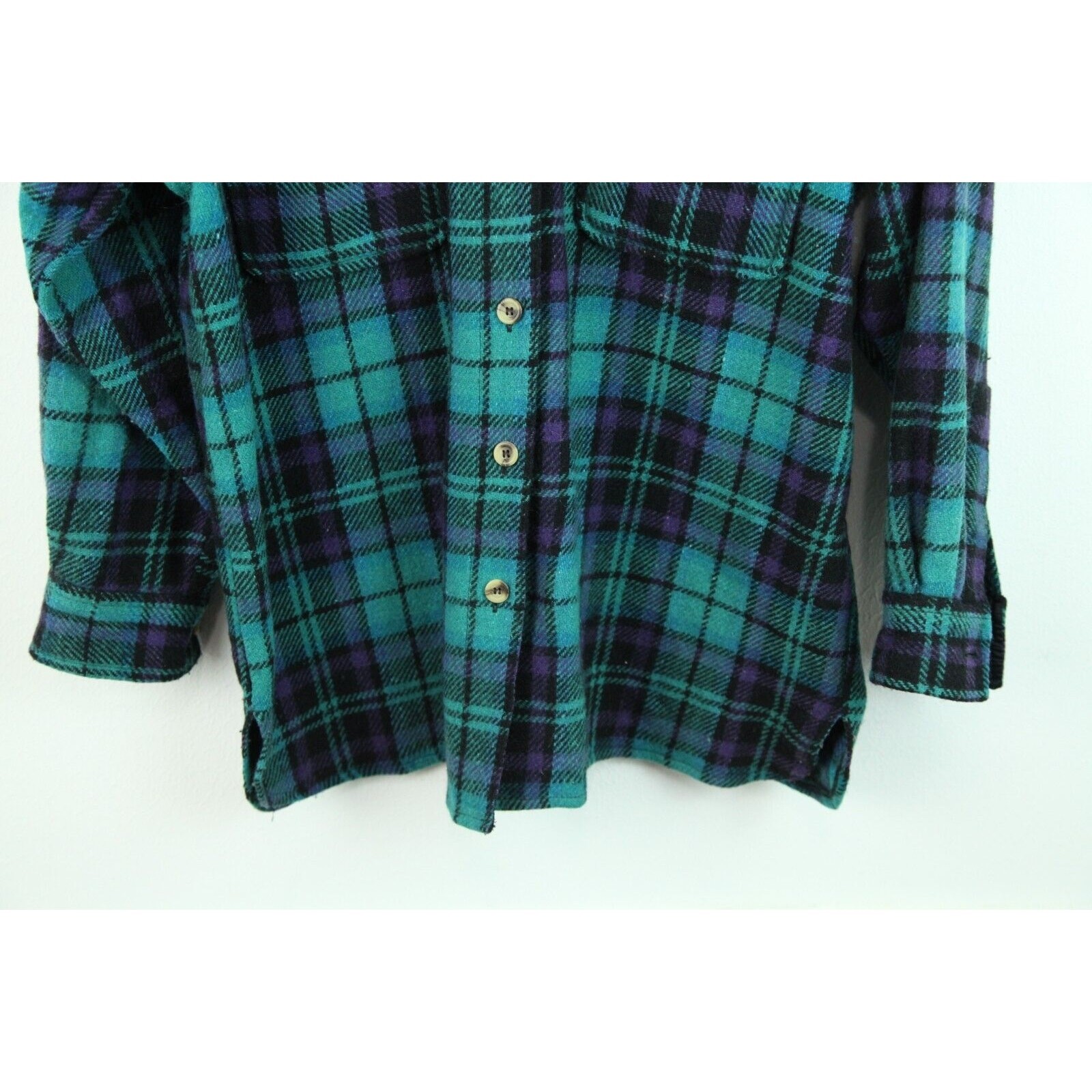 Womens Shacket Small Vintage Wool Plaid Shirt Oversize Baggy Cabincore Grunge