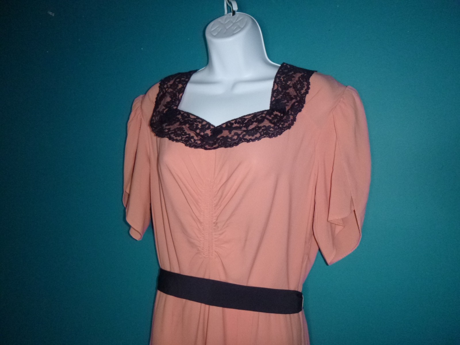 Vtg 1940s Andora New York Peach Rayon Evening Gown VOLUP Sz XL **TLC**