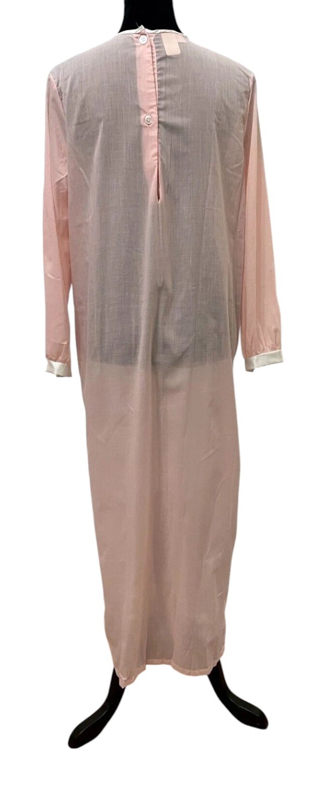 Vintage Sears Womens Cottage Core Long Gown Size 38-40 Large Pink Daisy Cotton