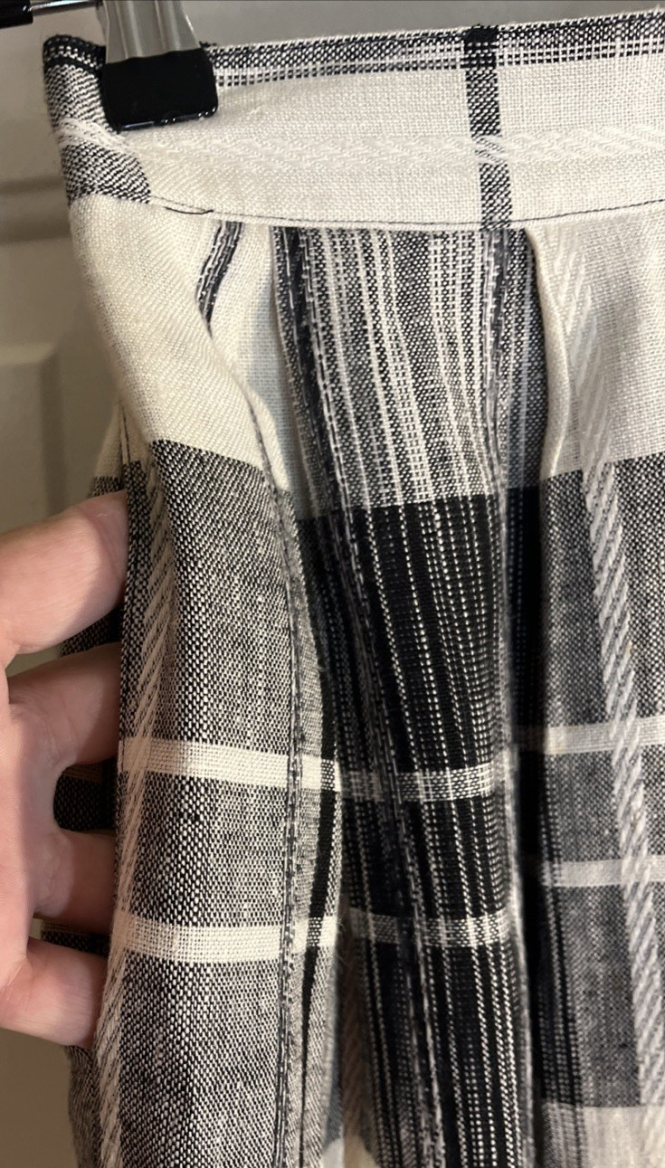 Vintage Lloyd Williams Plaid Linen Blend Midi Skirt Cream Black VTG 4 XS‑S USA