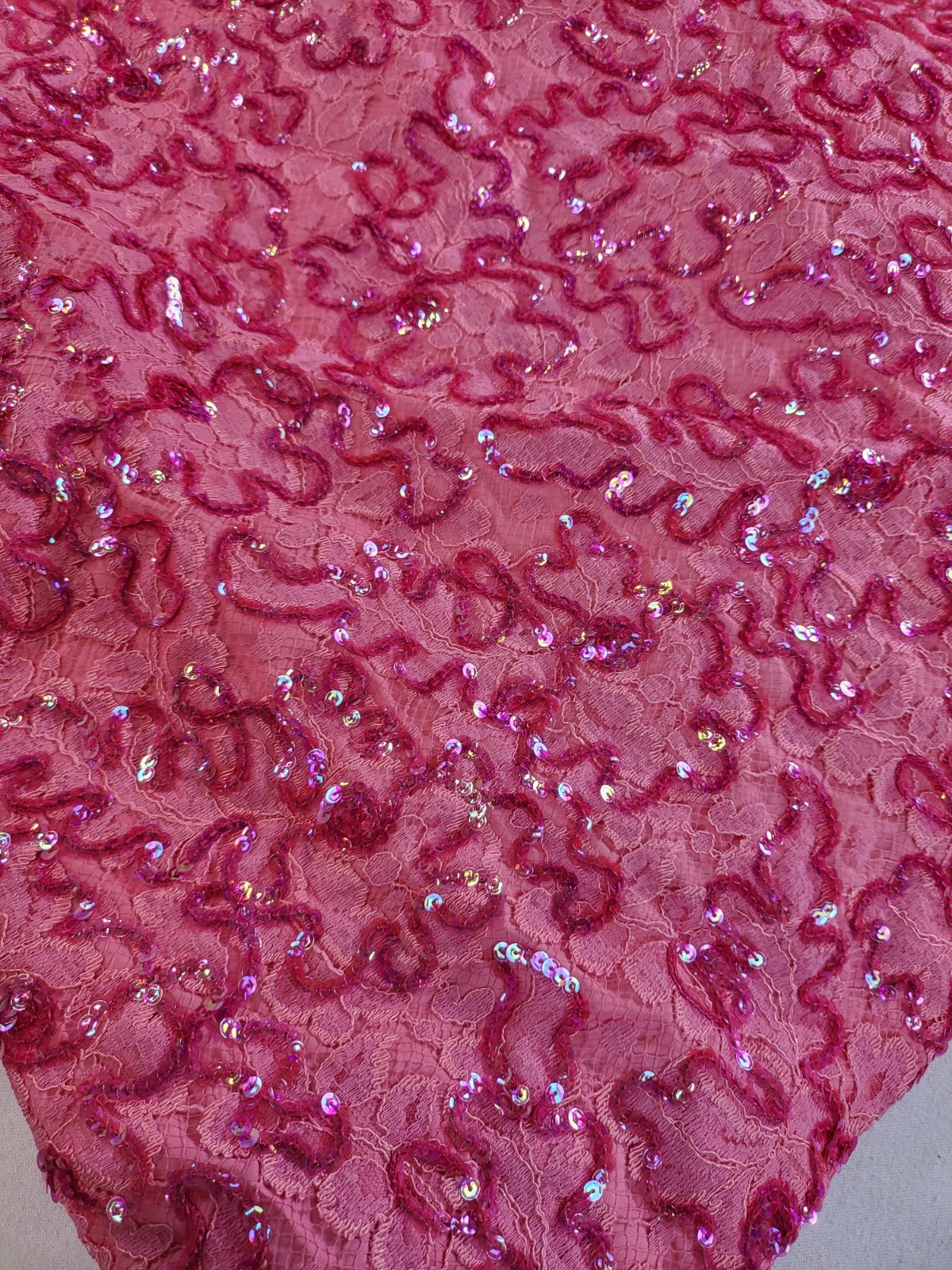 1960&rsquo;s Vibrant Pink Shimmering Sequin & Lace Hostess Gown Dress Size 10