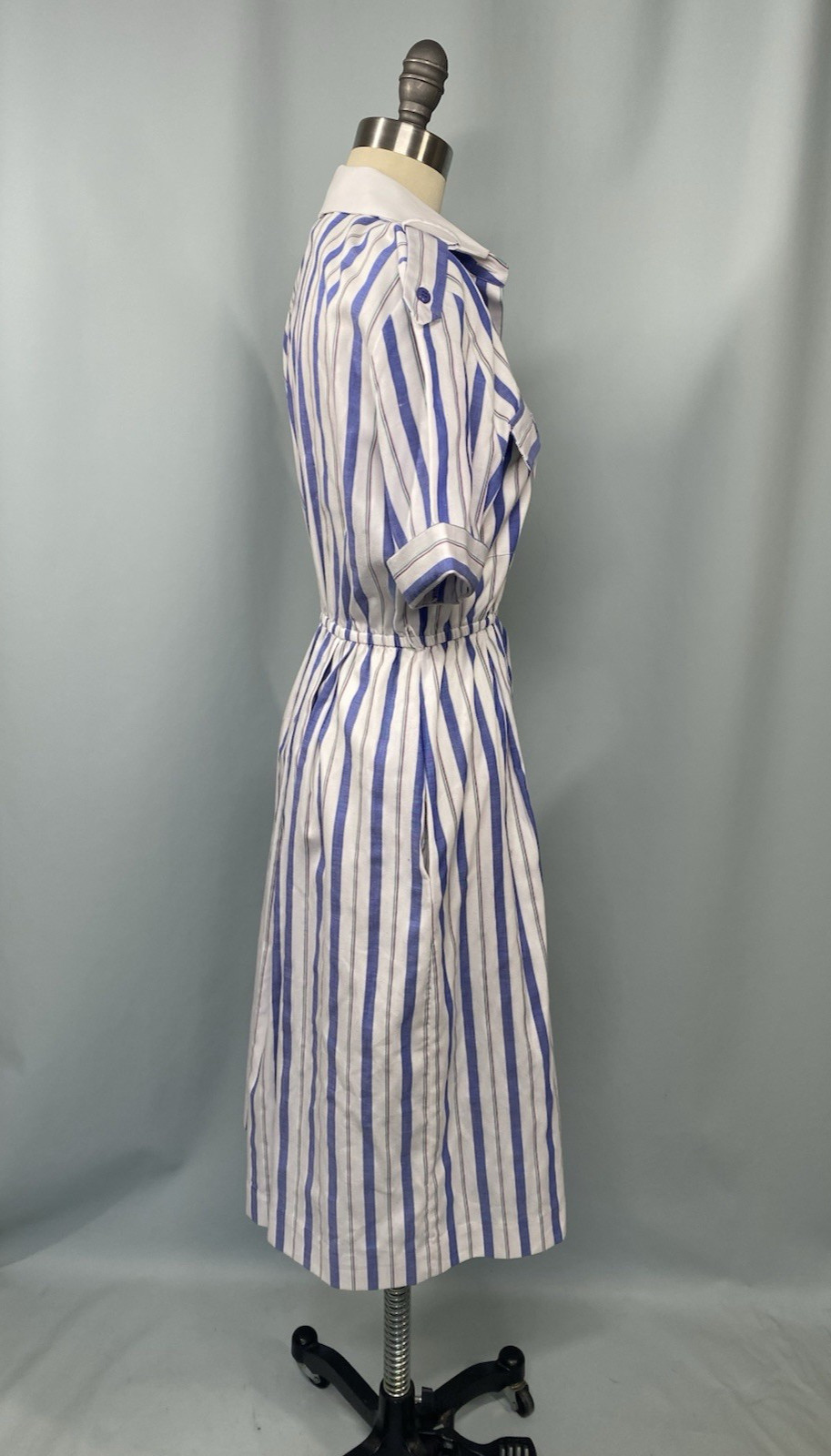 Vintage Dress SIZE XS 4 PETITE blue white classic stripe SCHRADER SPORT 70s 80s