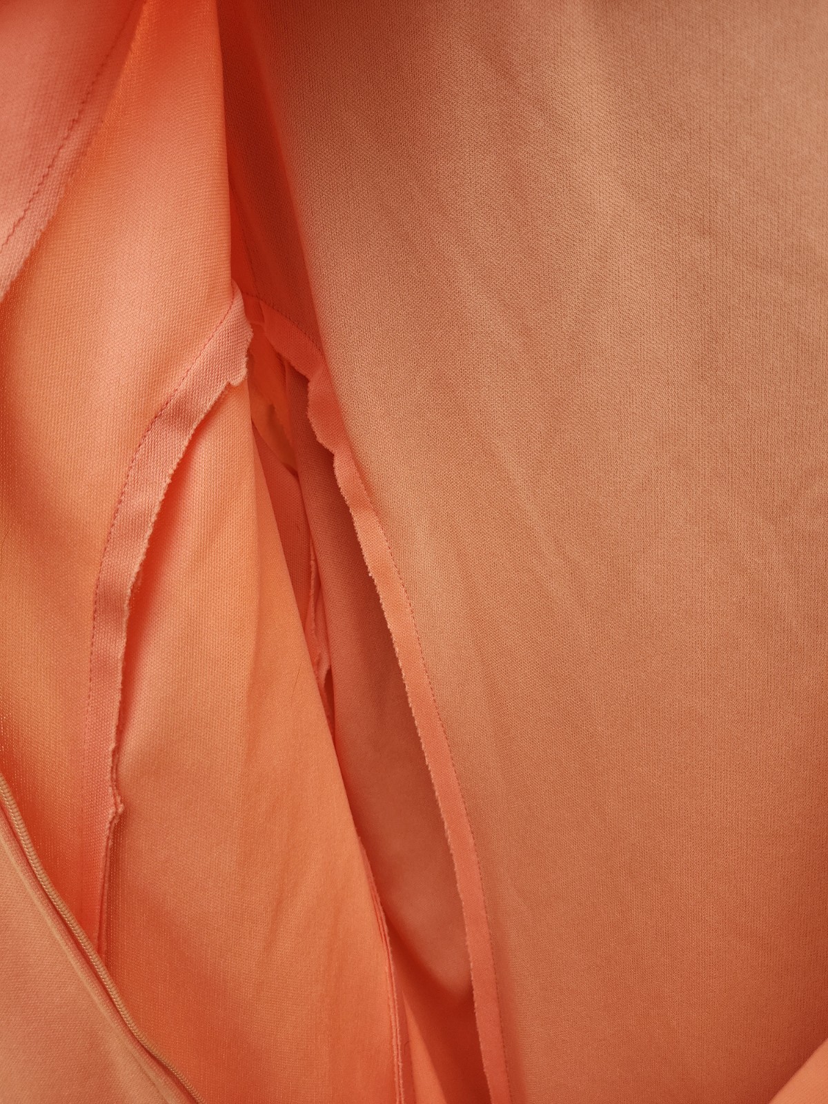 70s Handmade Solid Peach Color Double Knit Polyester Dress – Womens L-XL Vtg