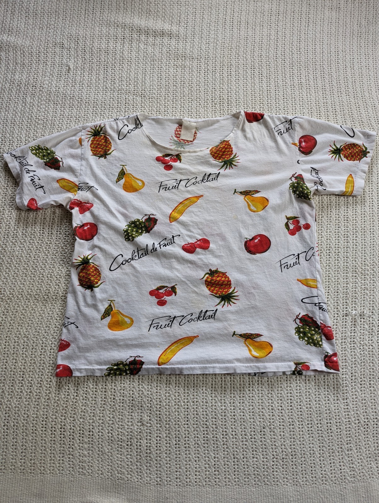 VTG 90s Graphic T-shirt Fruit Cocktail Single Stitch All Over Women&rsquo;s XL Boxy