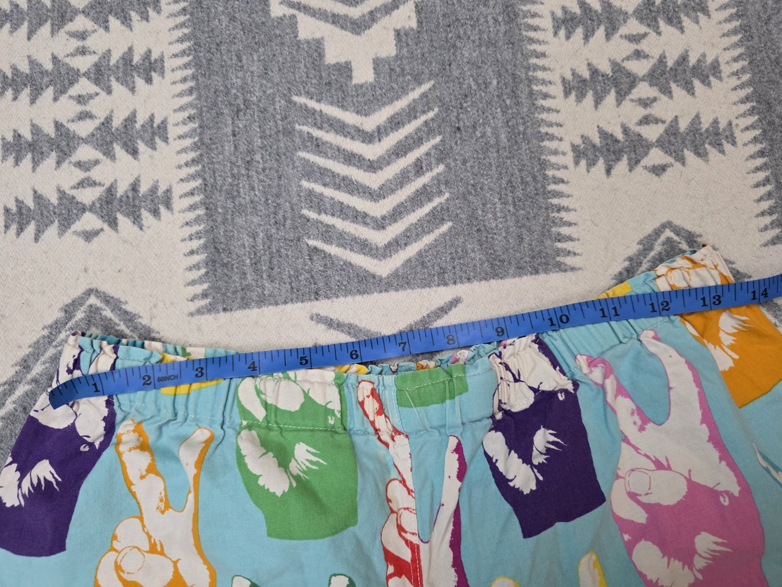 Vintage 1960s Peace Sign Hand Print Lounge Pants Hippie Mod Novelty Cotton 26-36