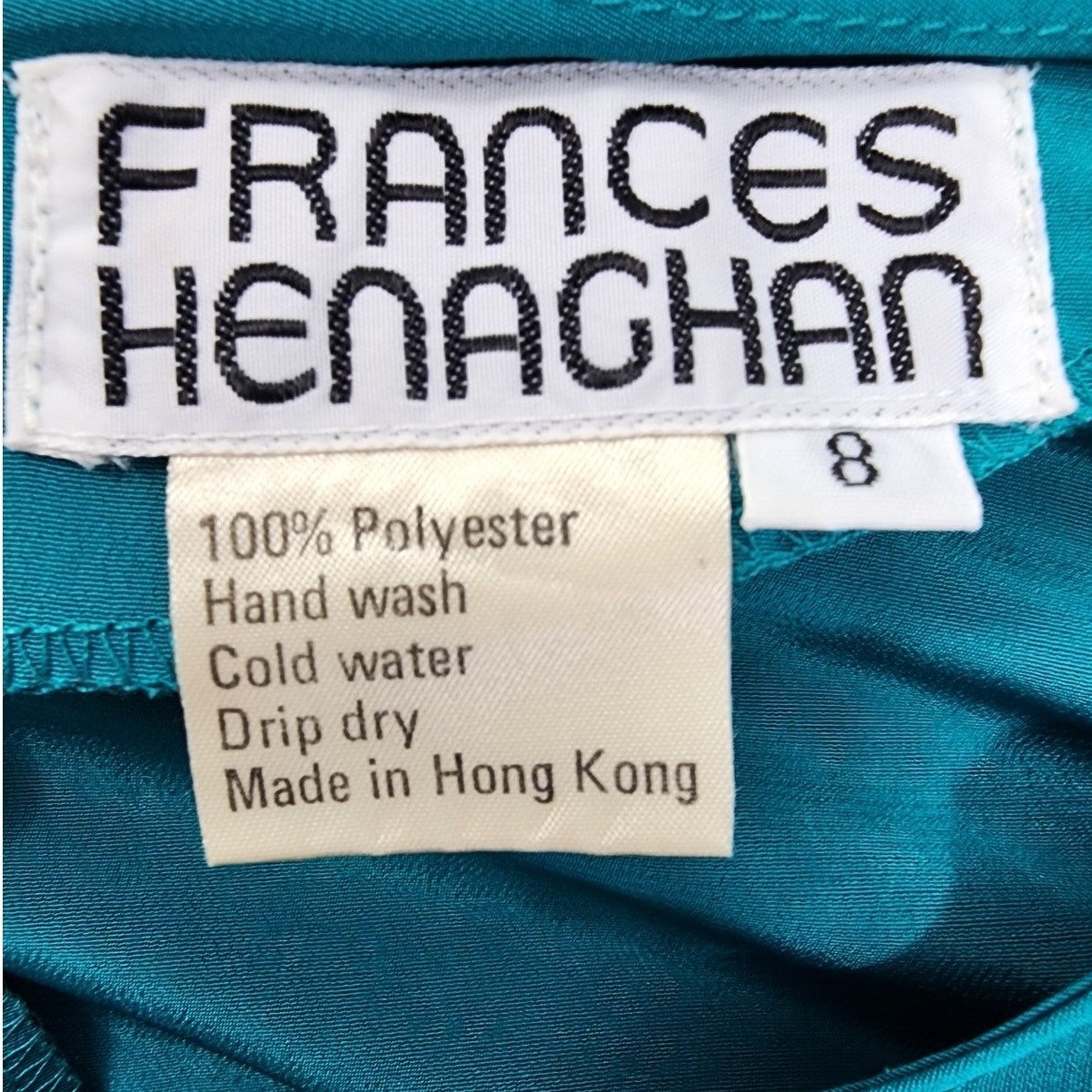 Vintage Frances Henaghan Jumpsuit Womens 8 Teal Blue Silky Tie Belt Long Sleeve