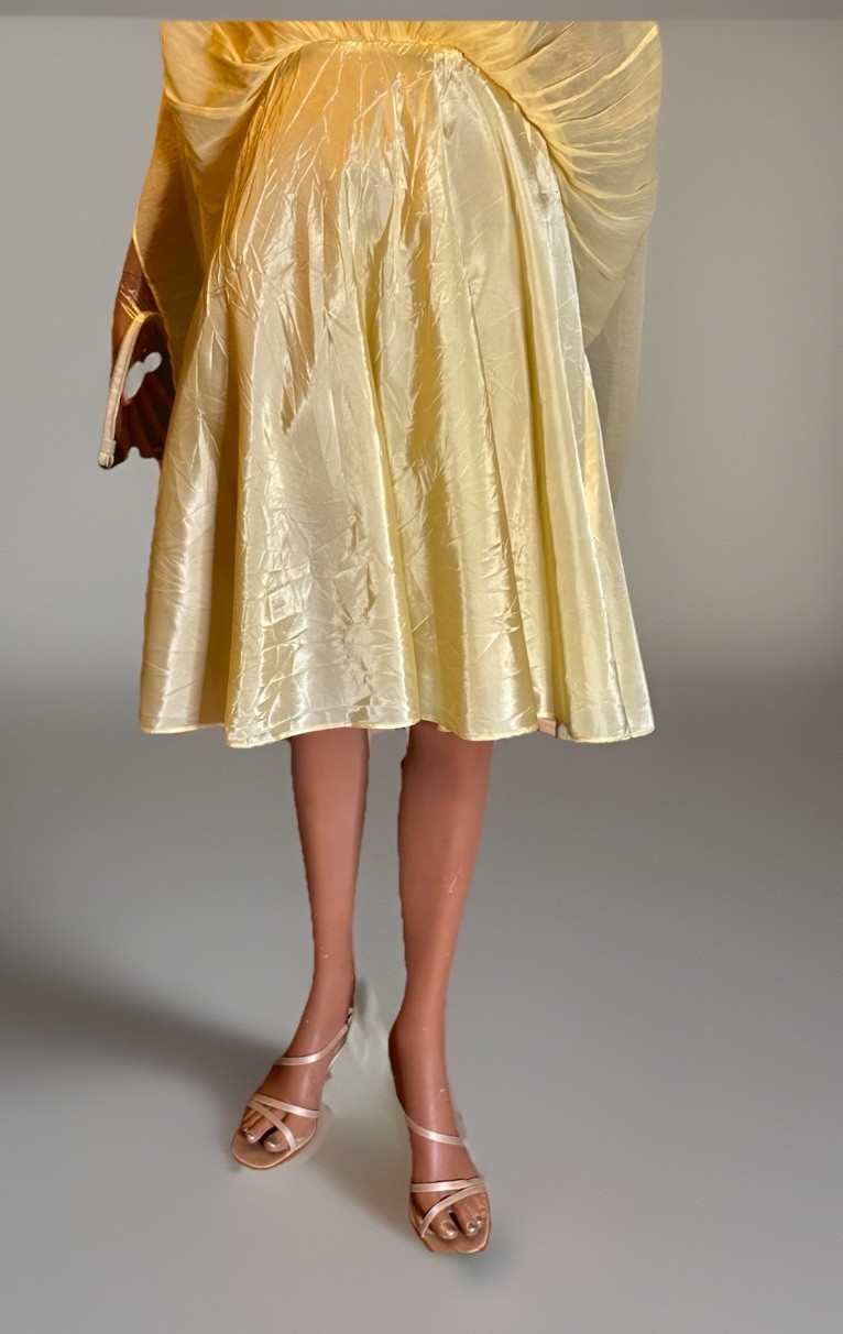MCM Yellow Chiffon Mod Party Cocktail Dress Fitted Empire Waist/Full Skirt/Bow S