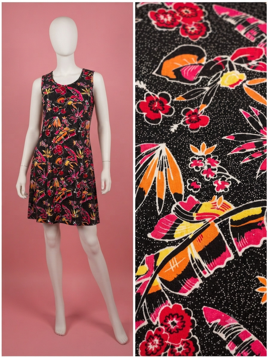 Vintage 1990s Tropical Print Tshirt Material Mini Dress Size S