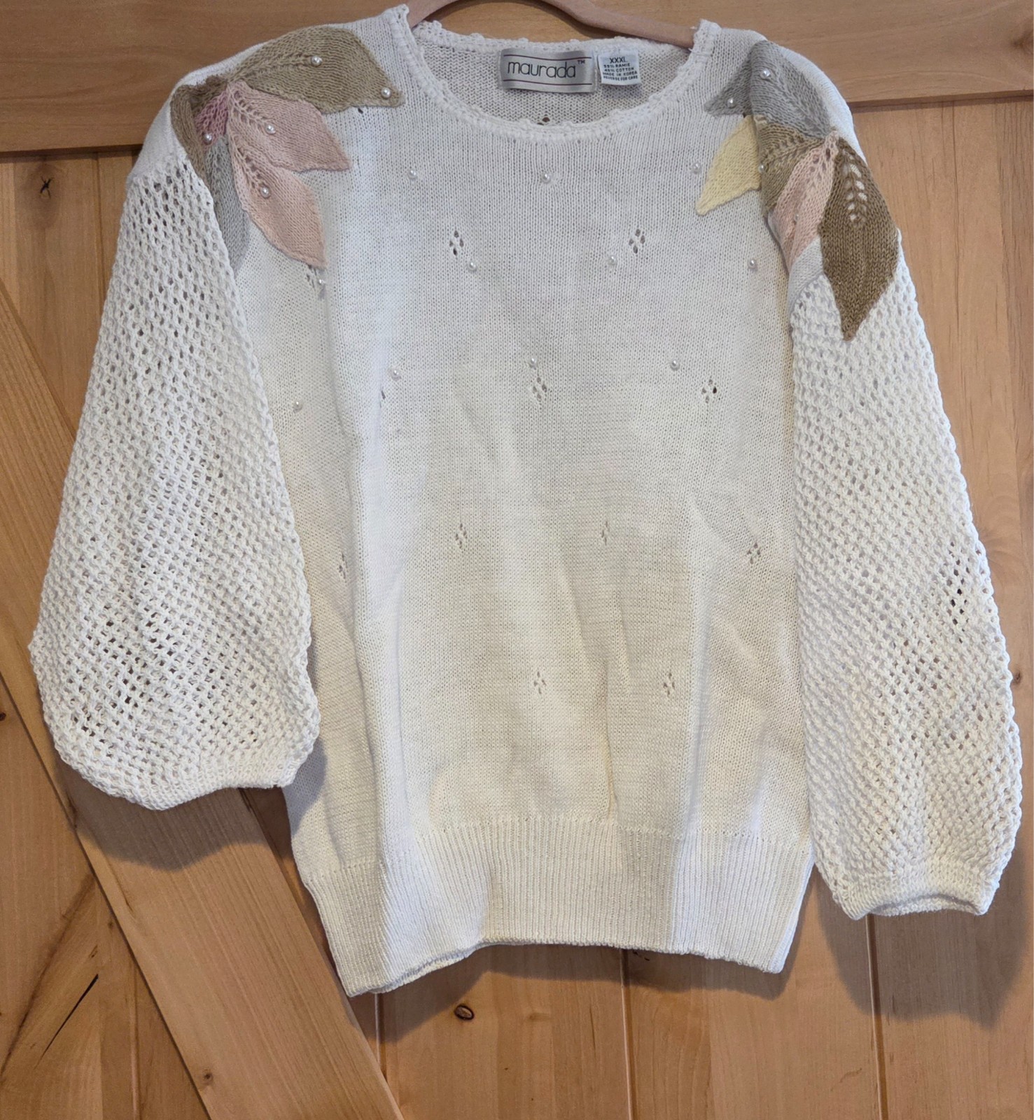 New! VTG 80s 90s Sweater Sz 3X Leaf Shoulder Quirky Dolman Mesh Sleeve Maurada