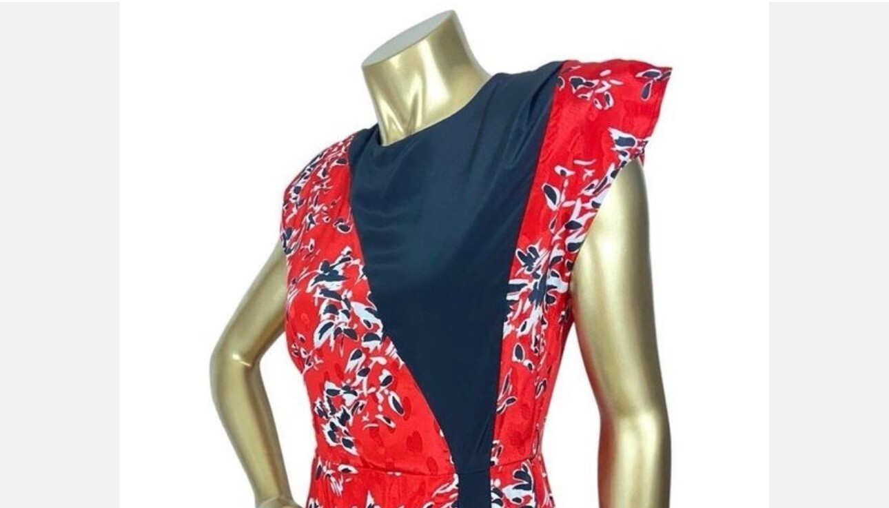 STUNNINGLY BOLD & UNIQUE A LA CARTE VINTAGE DRESS SZ 11 12 RED WHITE & BLUE