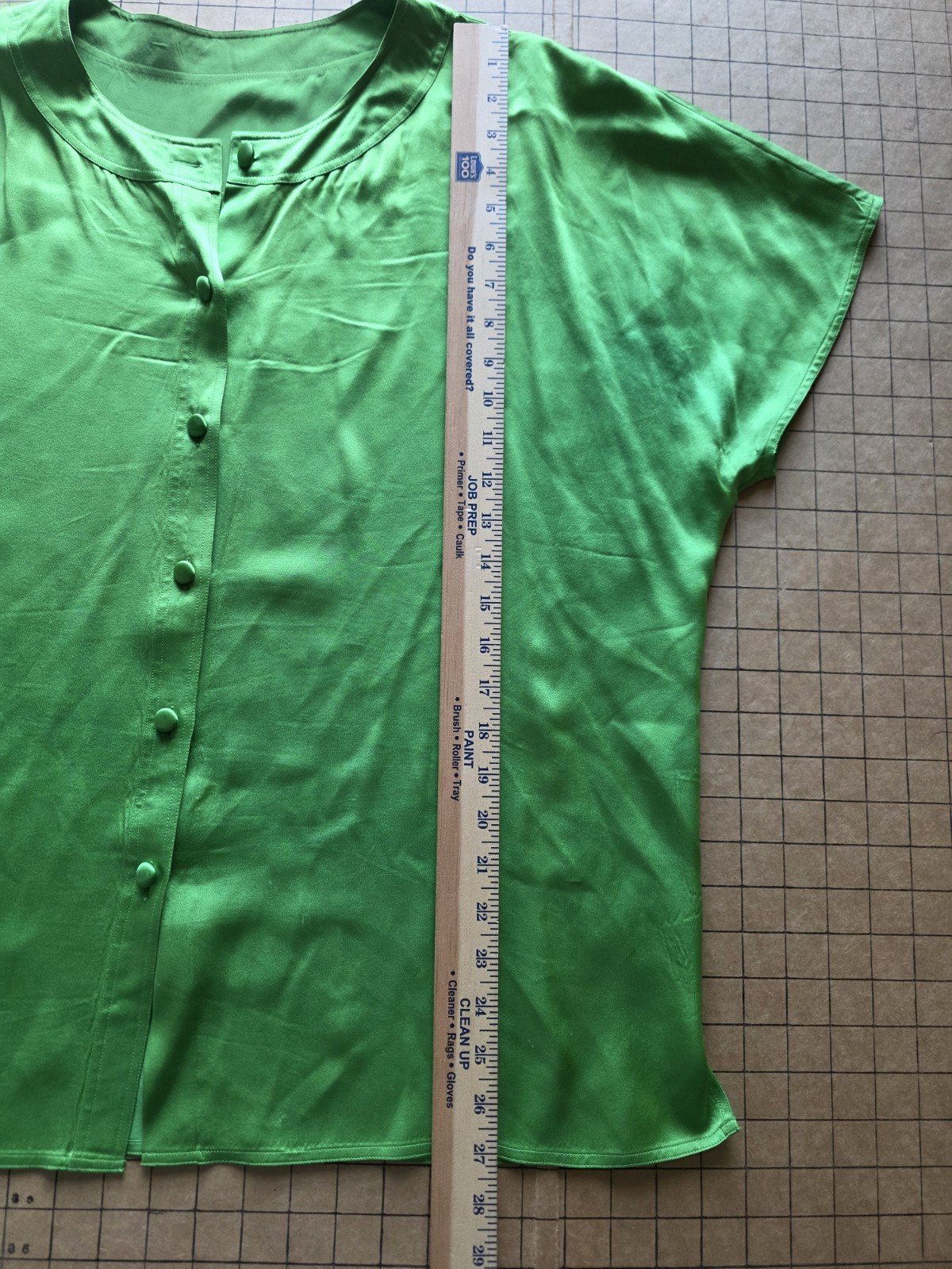Vintage Jaeger 100% Silk Green Button Front Short Sleeve Flowy XL