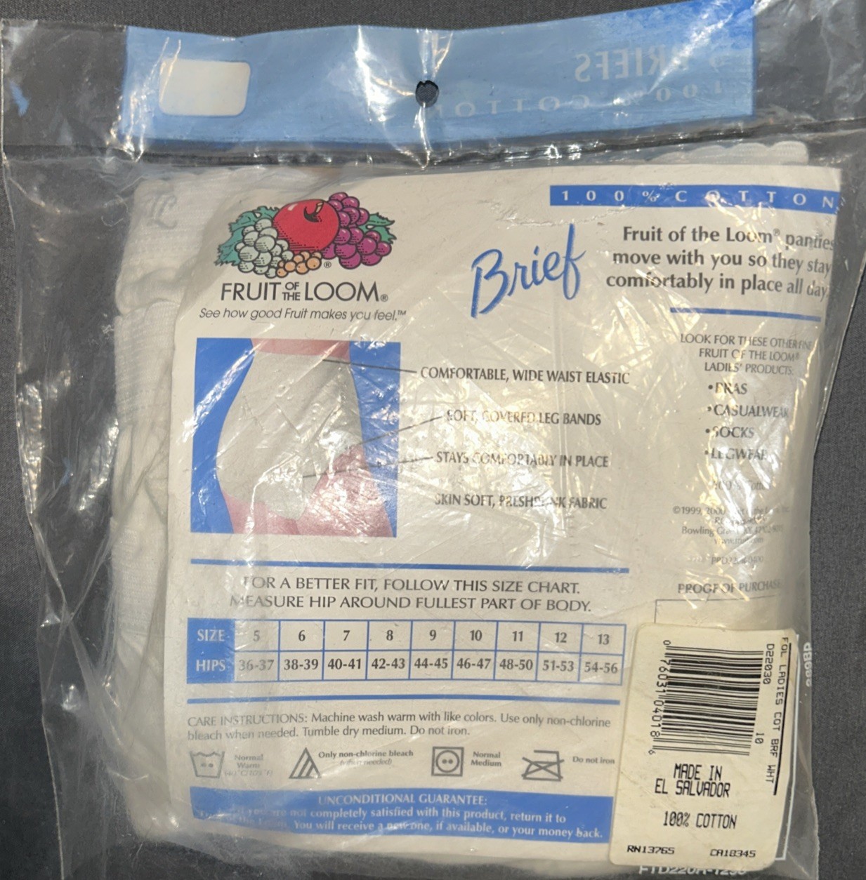 Vintage 3 Pack Fruit Of The Loom 100% Cotton Brief 1999 Women&rsquo;s 10 White NOS