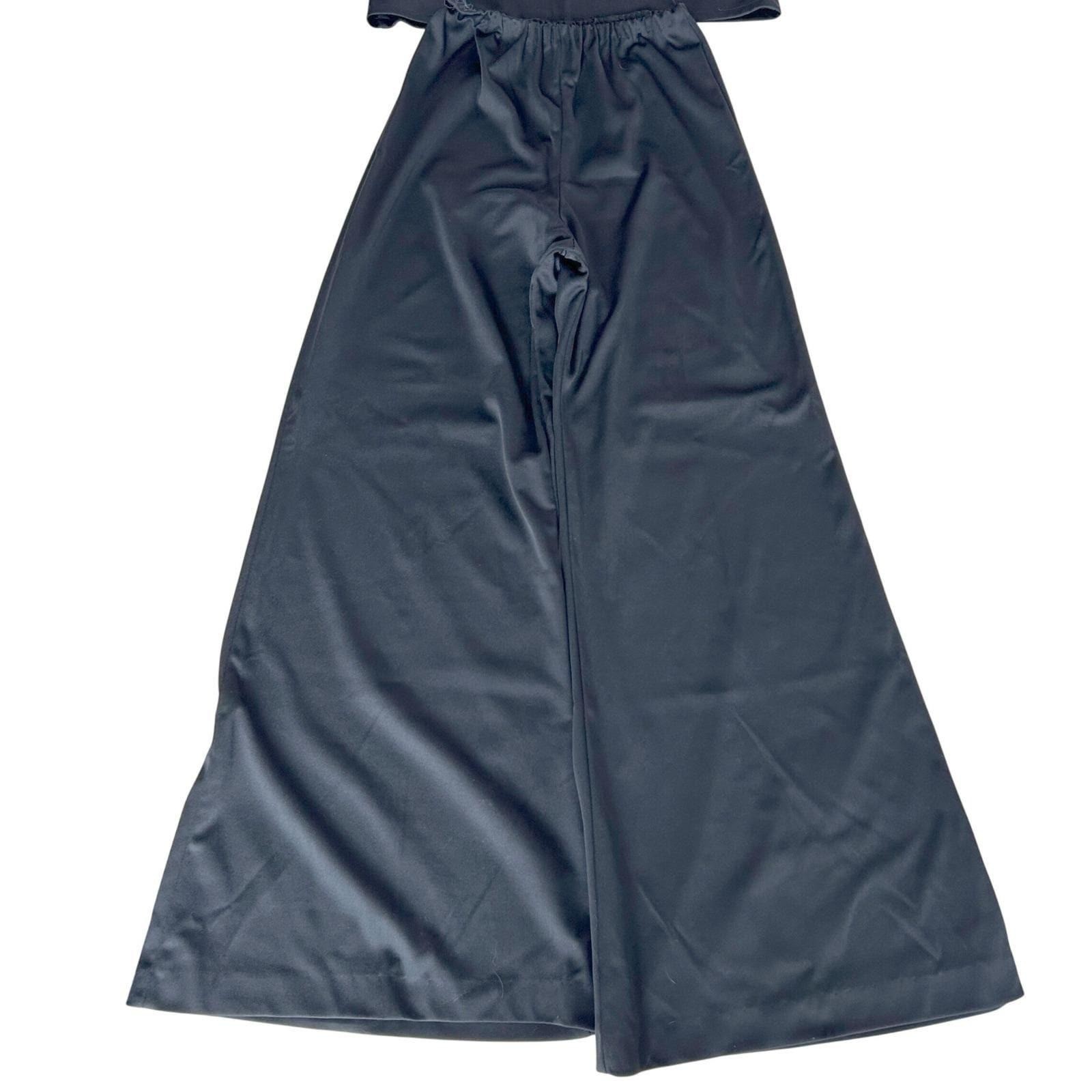 Womens Retro 70s Wide Leg Pant Set Black Sleeveless Co-ord Minimalist Handmade