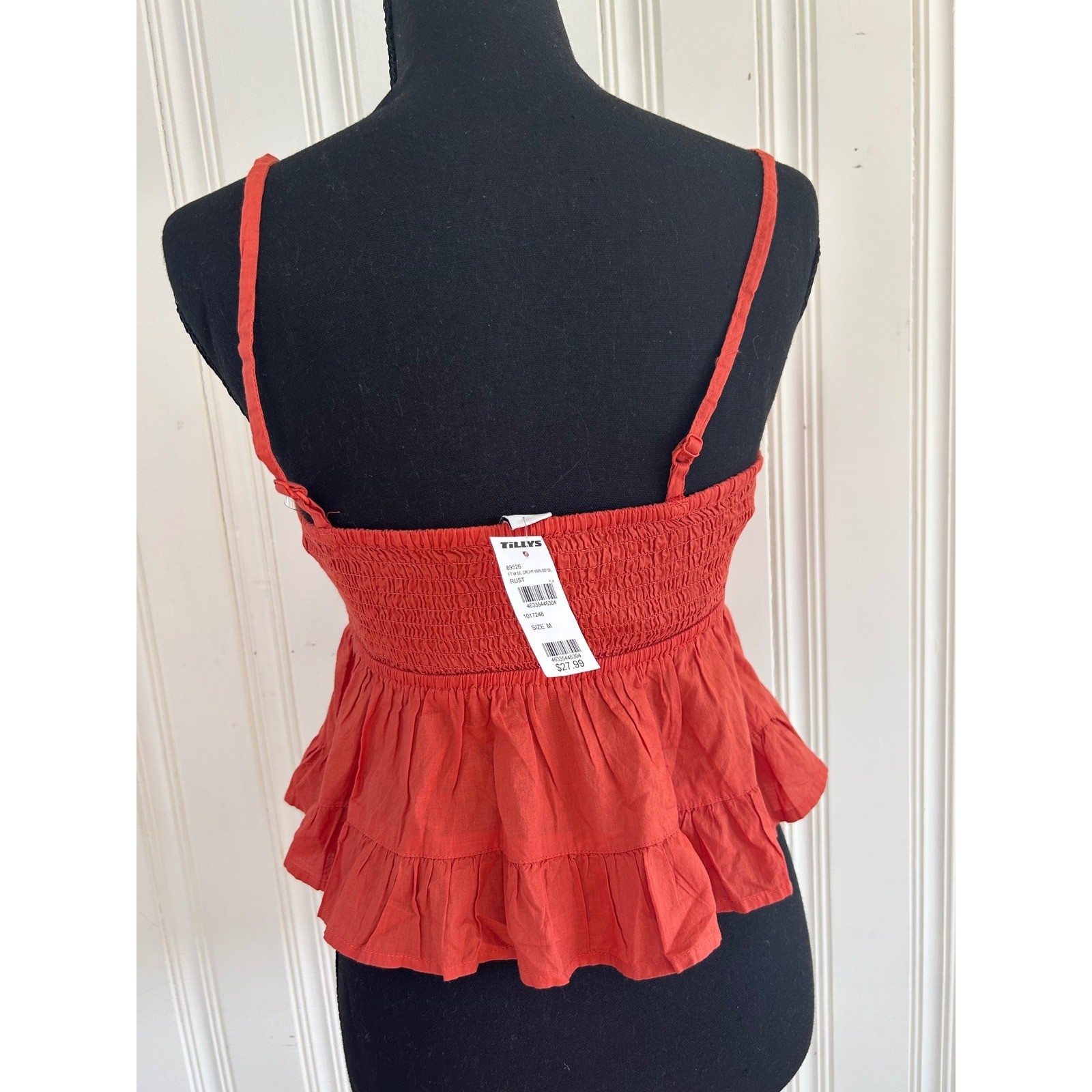 NWT! M Rust Crochet Ruffle Cropped Top Smock Boho Hippie Earth Festival Cottage