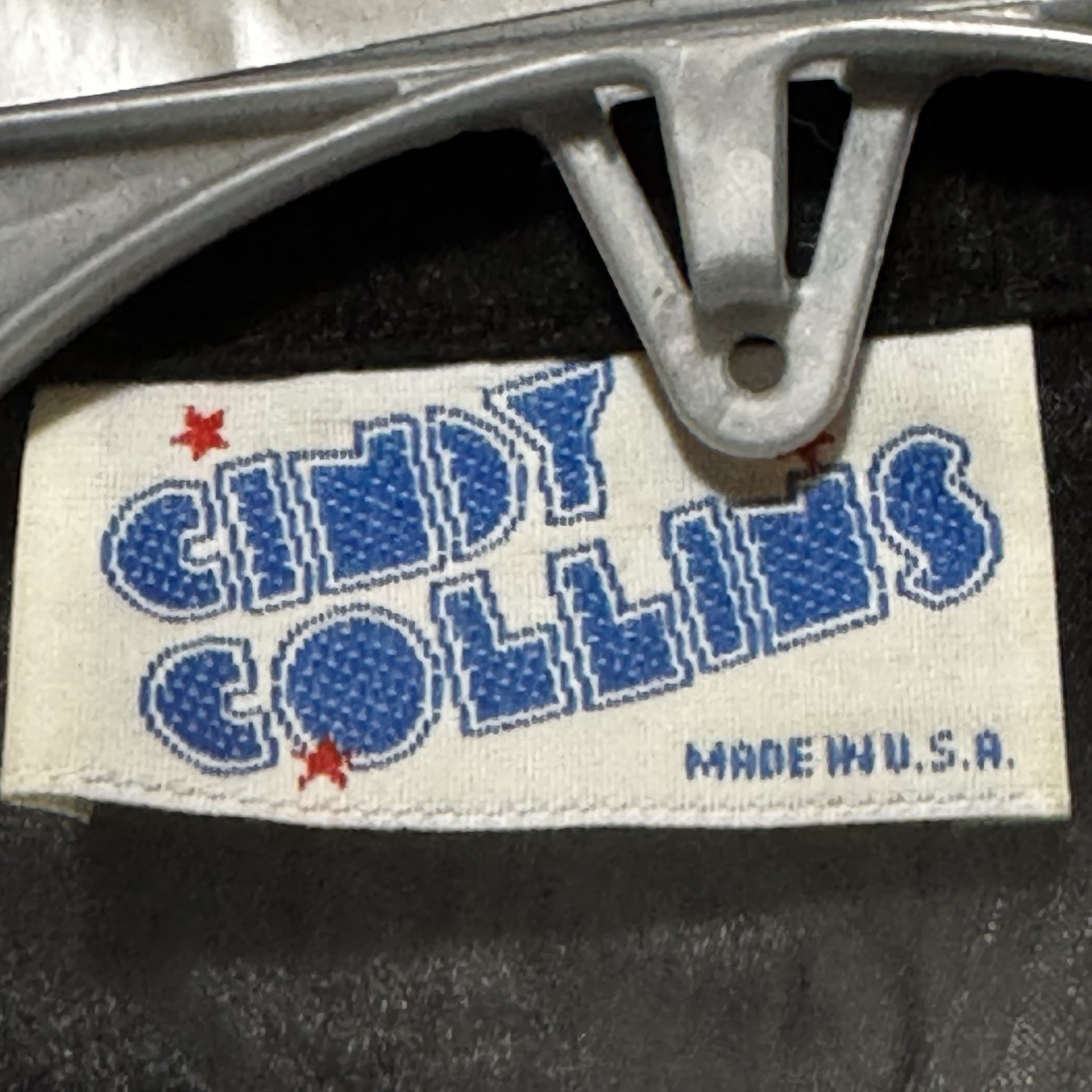 Cindy Collins Black Blouse Button Front Shoulder Pads No Size Tag Vtg 1980s