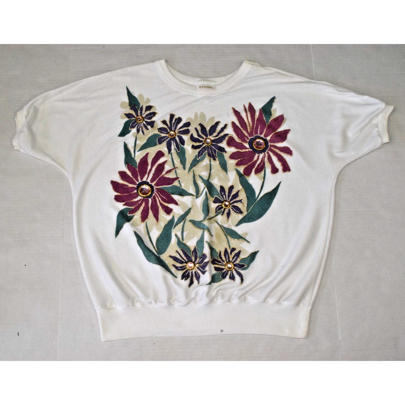 Vintage T-Shirt Top DK Gold Size S 80s Bedazzled Wildflowers Oversized Seamless