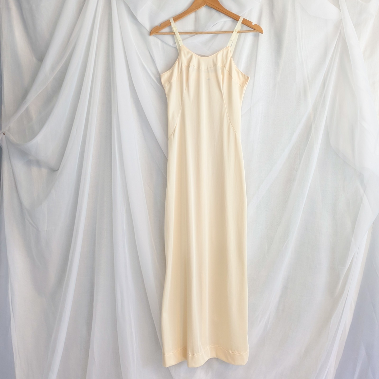 Sheer Ivory/Beige Full Slip Dress By Movie Star, Vintage 1970s, Xs/Small