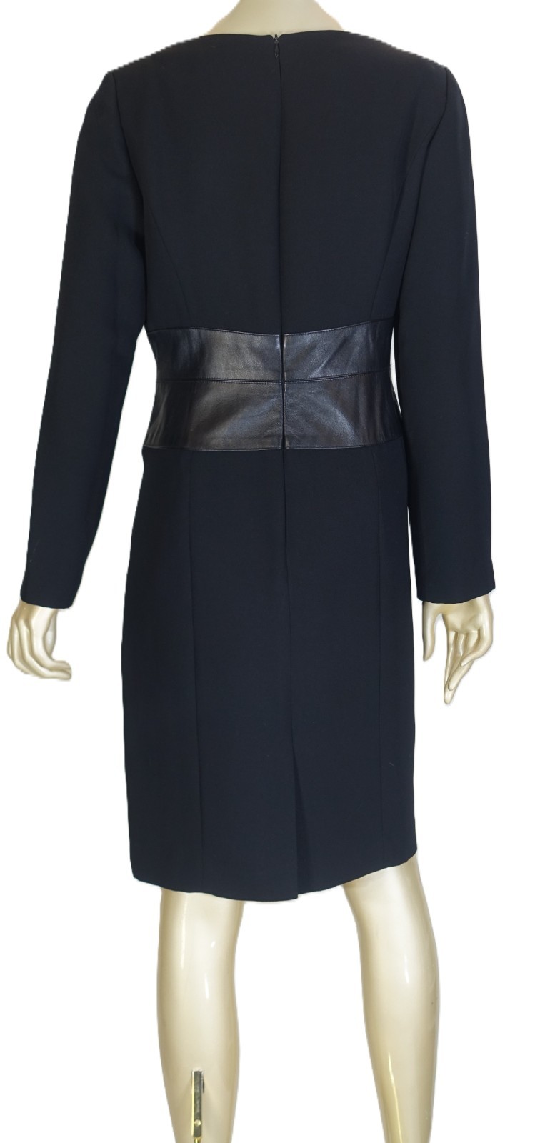 VTG SHANI~MINT!!~1990s BLACK SHEATH LONG SLEEVE DRESS LAMB SKIN WAIST SZ:8