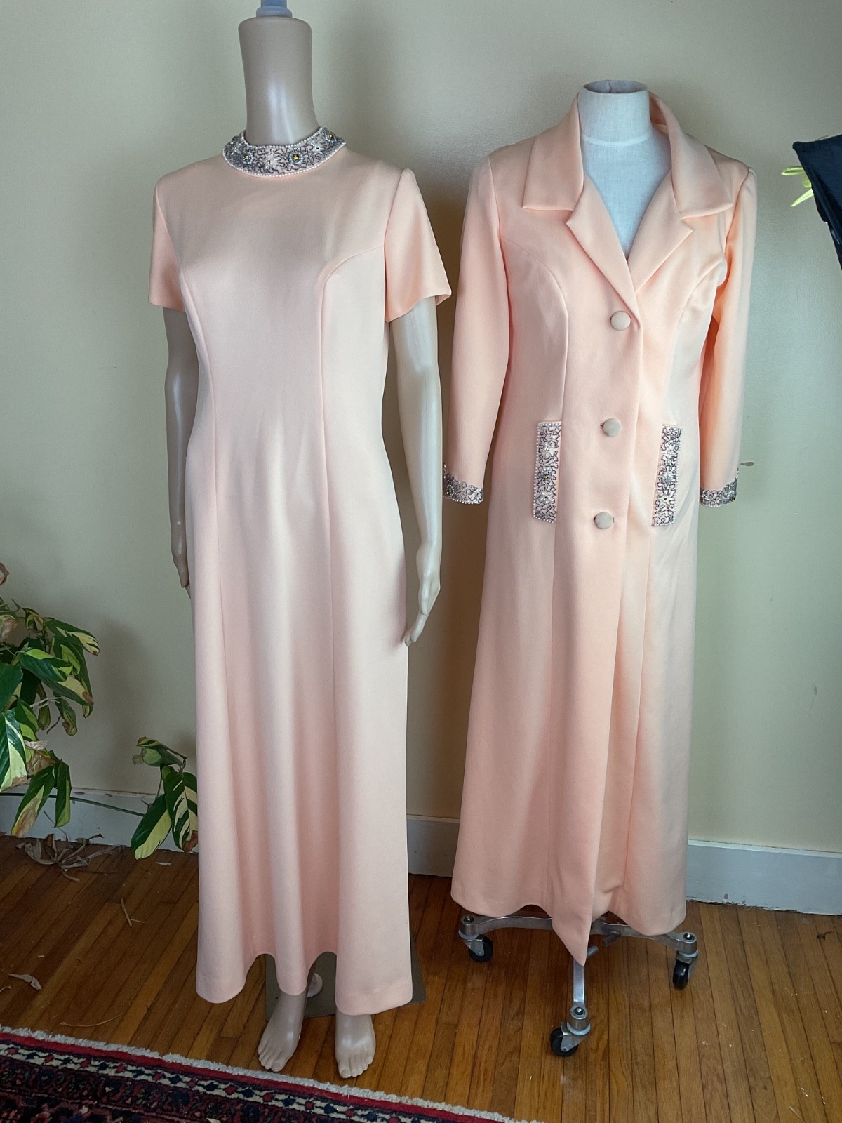 VTG 60’s Beaded Embellished Full Length Dress & Coat Formal S 4-6