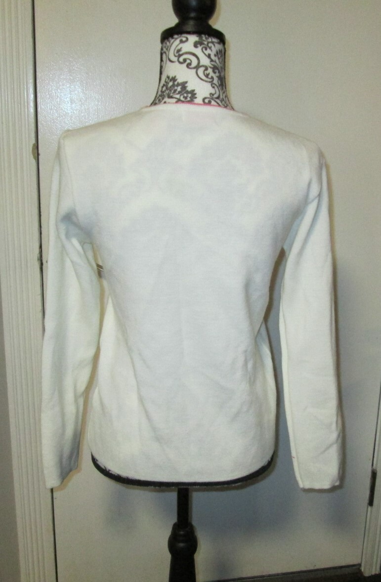 vintage embroidered Ashley sweater size medium white with pink flowers