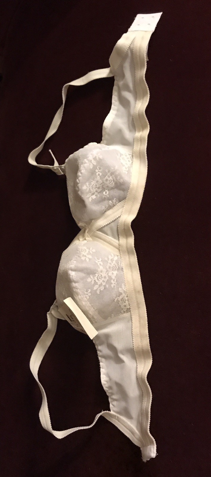 Vintage Bra Padded White Lace Nylon Spandex Lycra Adjustable Strap 1970s NEW 32B