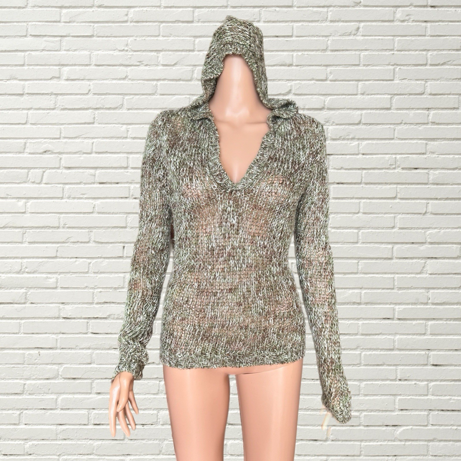 Vintage 90s Loose Knit Sweater – Union Bay Camo Printed Knit Hooded Sweater