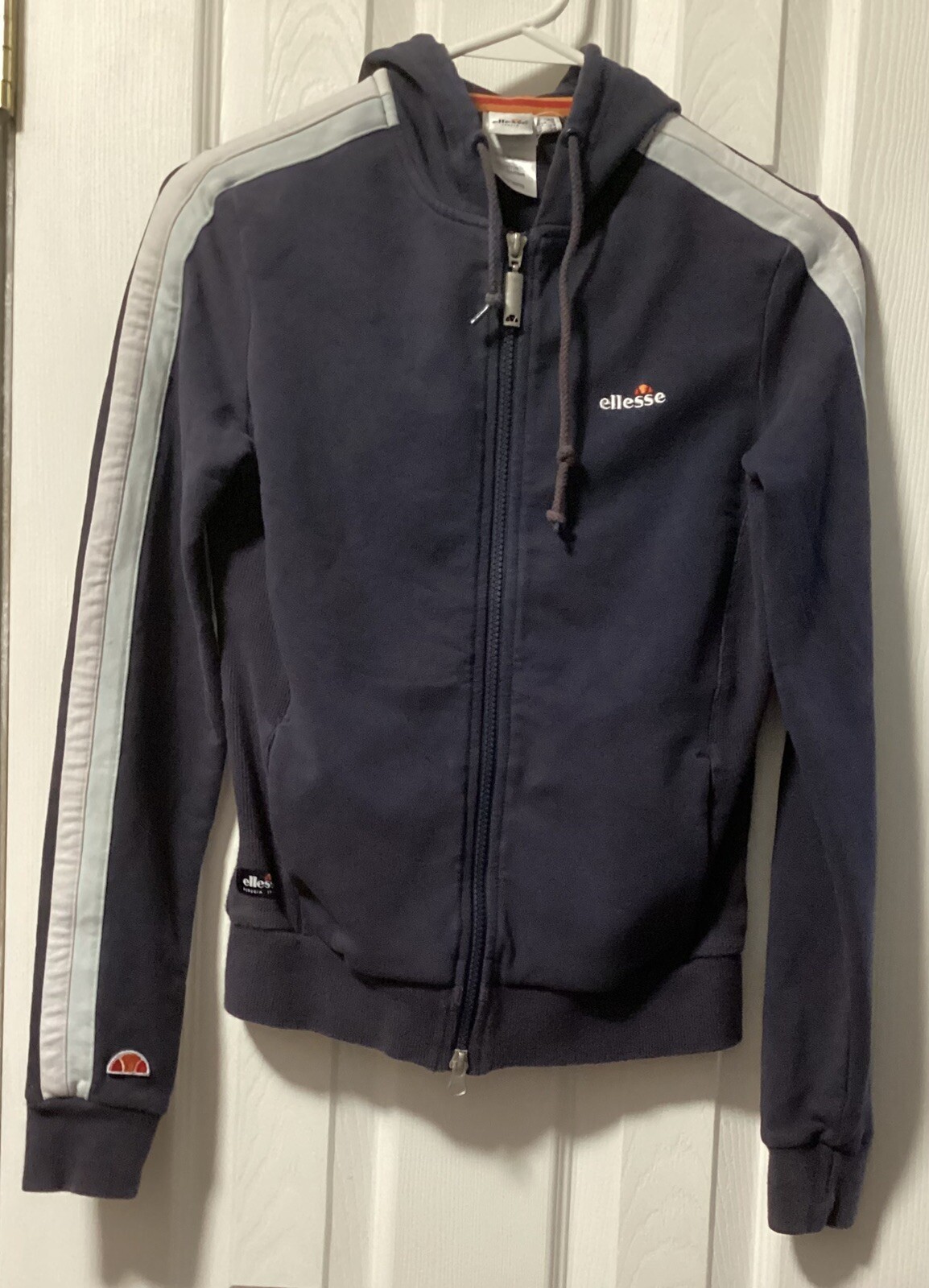 Ellesse Petite/Small Vintage Blue & White Zip Jacket Hoodie