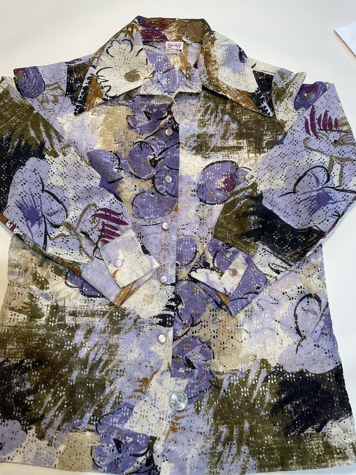 VTG 70s Top Button Front Dagger Collar GRAFF California Women&rsquo;s SZ S