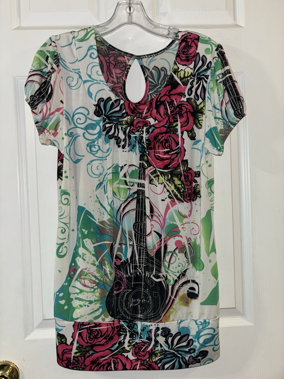 Y2K Blouse Large Top Guitar L Late 90s Early 2000s Bandeau Waistband SplatterDye