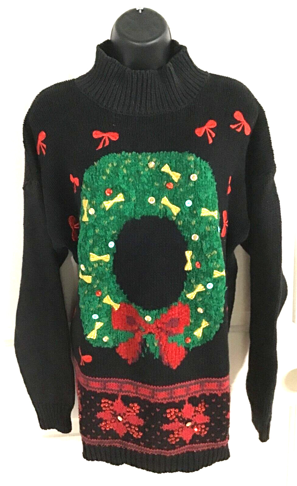 Reference Point Vintage Womens Large Sequin Rhinestone Christmas Wreath Sweater